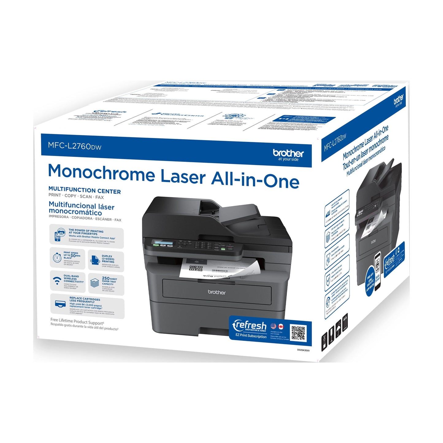 Brother Wireless MFC-L2760DW Compact Monochrome All-in-One Laser Printer with Copy, Scan and Fax, Duplex and Mobile Printing