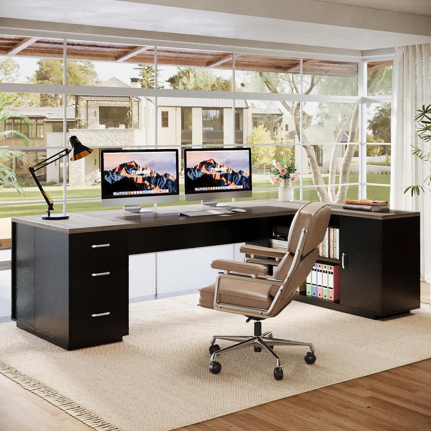 Tribesigns 85.8-Inch L-Shaped Executive Office Desk with File Drawers & Storage Cabinet