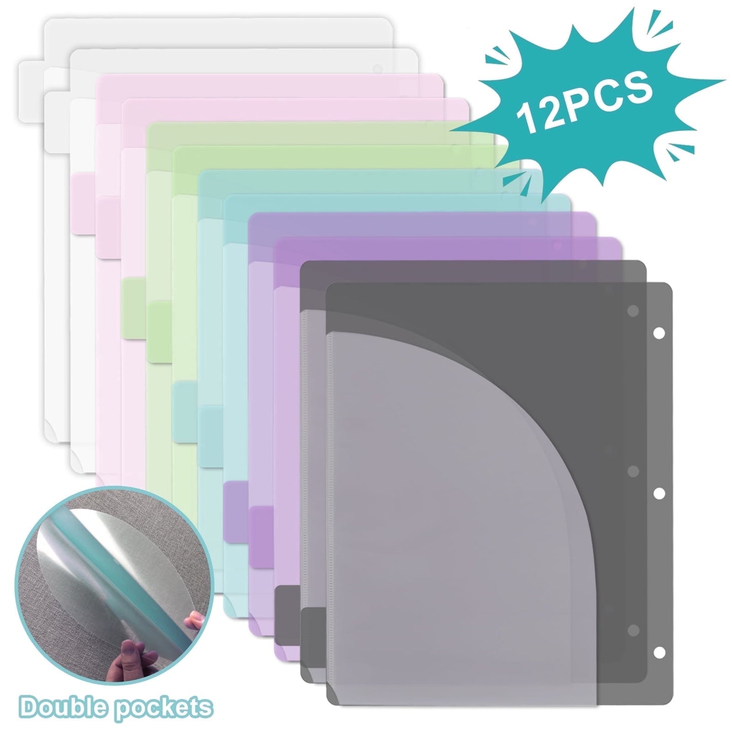 AGCAN 24 Pcs 3 Ring Binder Dividers with Tabs, Plastic File Dividers Binder Index Dividers with One Front Pocket and Tab, Multicolor, AGCAN Letter Size (9.8×11.2 Inch)