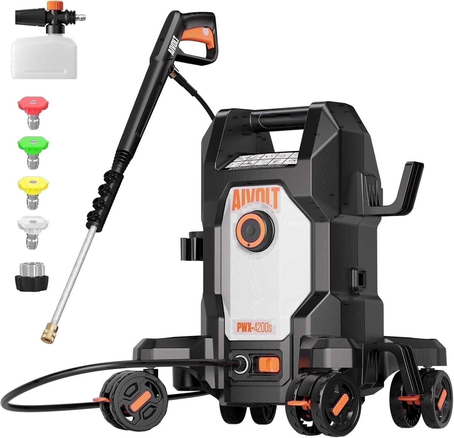 AIVOLT Corded Electric Pressure Washer 4800 PSI, 2.76 GPM, 4 Nozzles, Soap Tank, Anti-Tipping, 36ft Cable, 25ft Hose Cold Water Power Washer