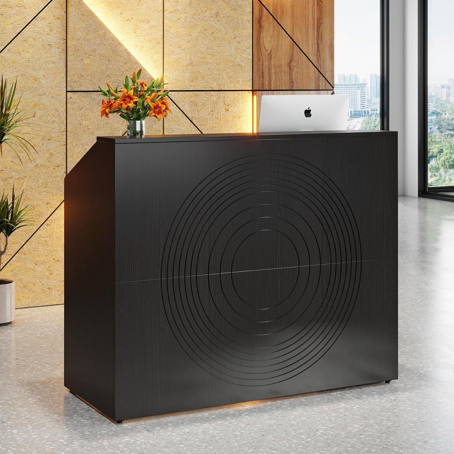 Tribesigns 47" Reception Desk,Modern Wood Front Desk Retail Counter for Checkout, Lobby, Walnut