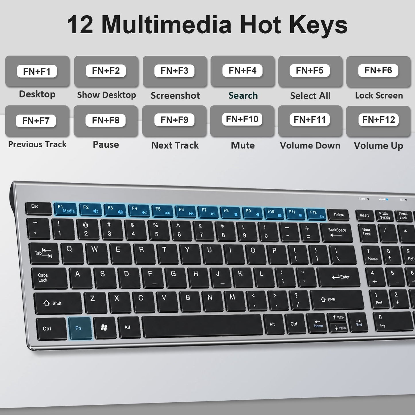 SANPTENT Slim Wireless Keyboard and Mouse Combo, Sleek Design, Rechargeable, Sleep Mode for Windows, Mac, Laptop, Space Gray