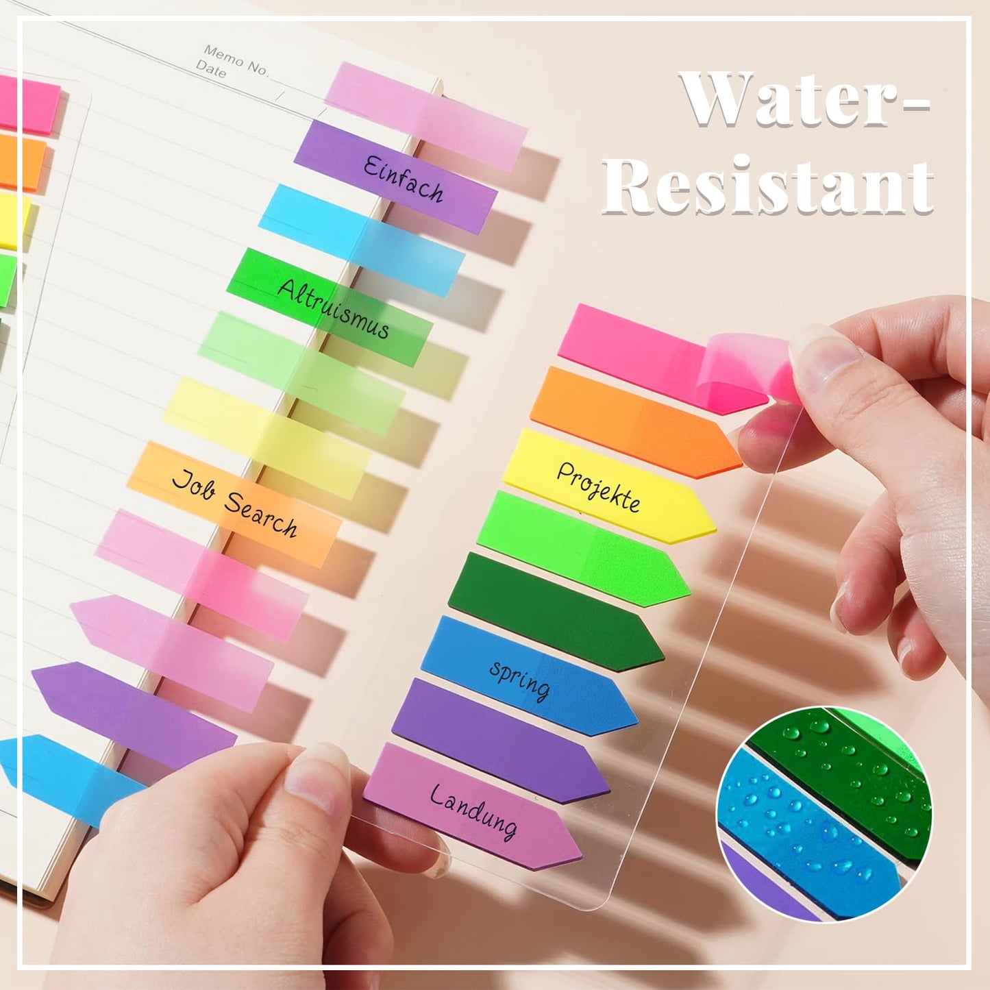 600 Pcs Page Markers Sticky Tabs, Translucent Flags Arrow Fishtail Shapes, 8 Colors per Shape, 3 Packs of 600, Self-Stick Index Tabs