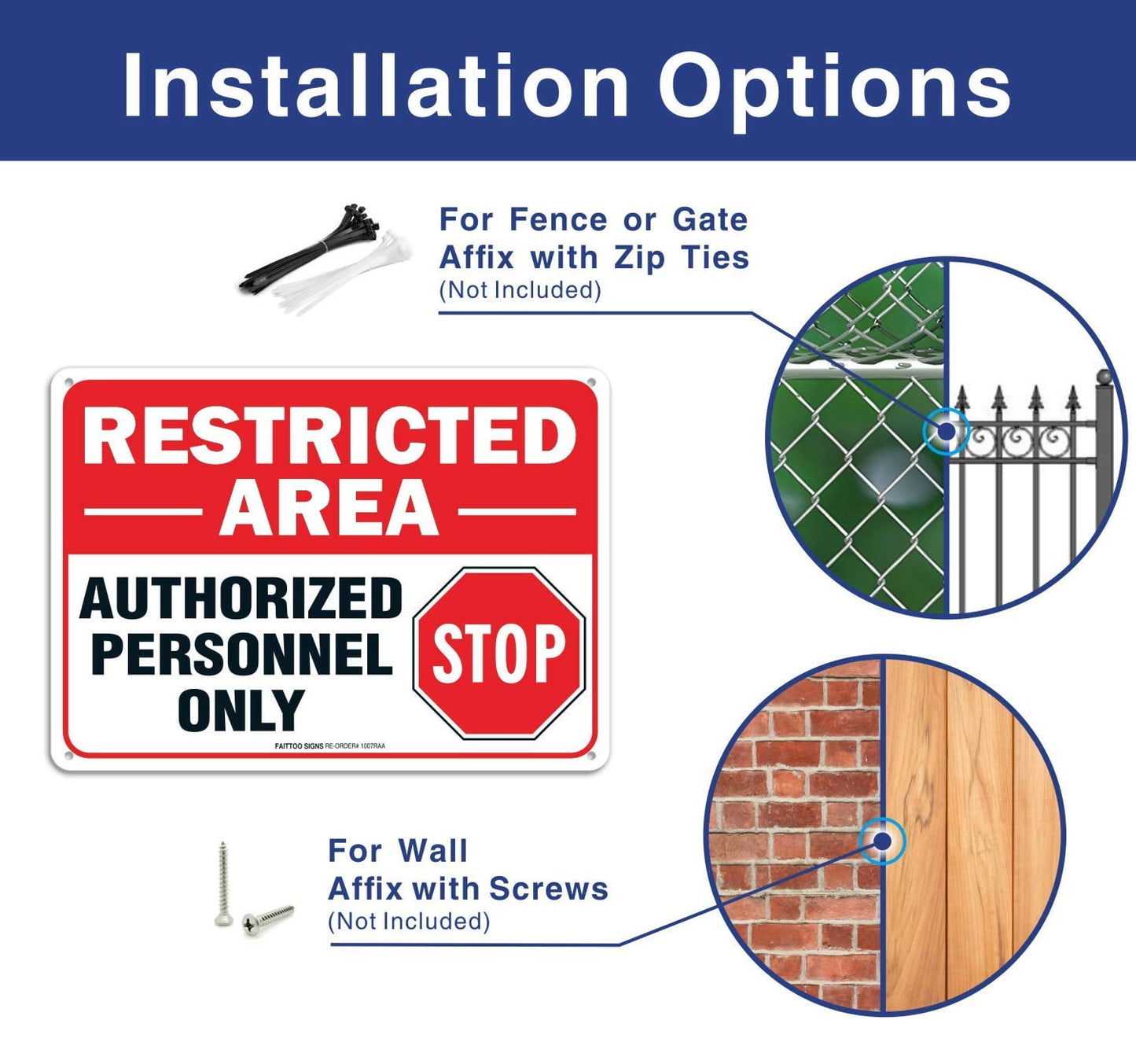 (4 pack) Restricted Area Sign Authorized Personnel Only, Do Not Enter Sign, 10 x 7 Inches .40 Rust Free Aluminum, UV Protected, Weather Resistant, Waterproof, Durable Ink,Easy To Mount