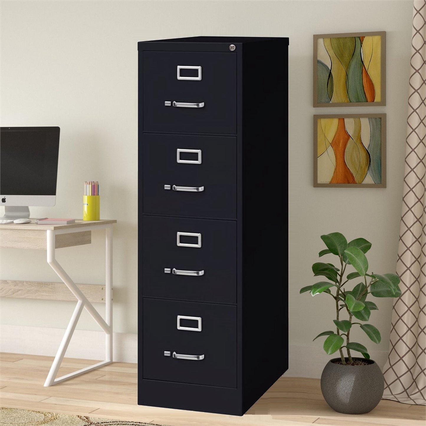 Pemberly Row 4 Drawer Steel 25" Deep Letter File Cabinet in Black