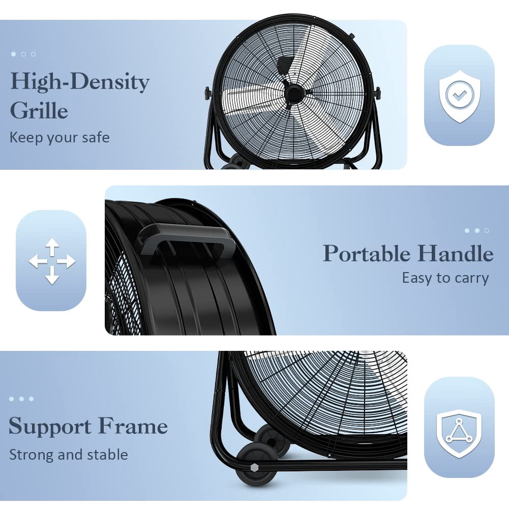 Nordic Hygge 24 in. High-Velocity 3-Speed Industrial Drum Fan with Wheels and Adjustable Tilt in Black