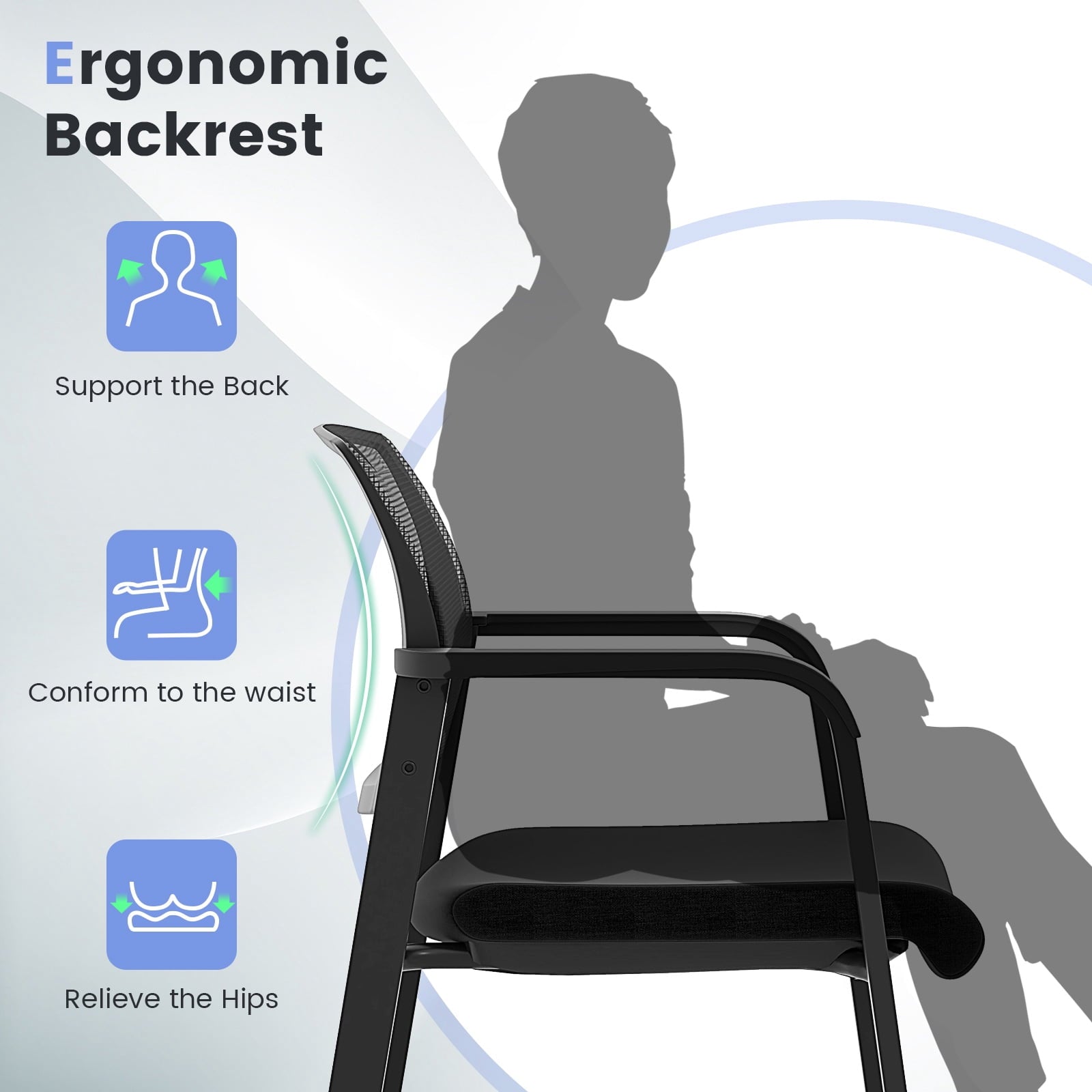 Gymax 12-Pack Office Conference Chair Set Mesh Guest Reception Stack Chairs w/ Caster Wheels