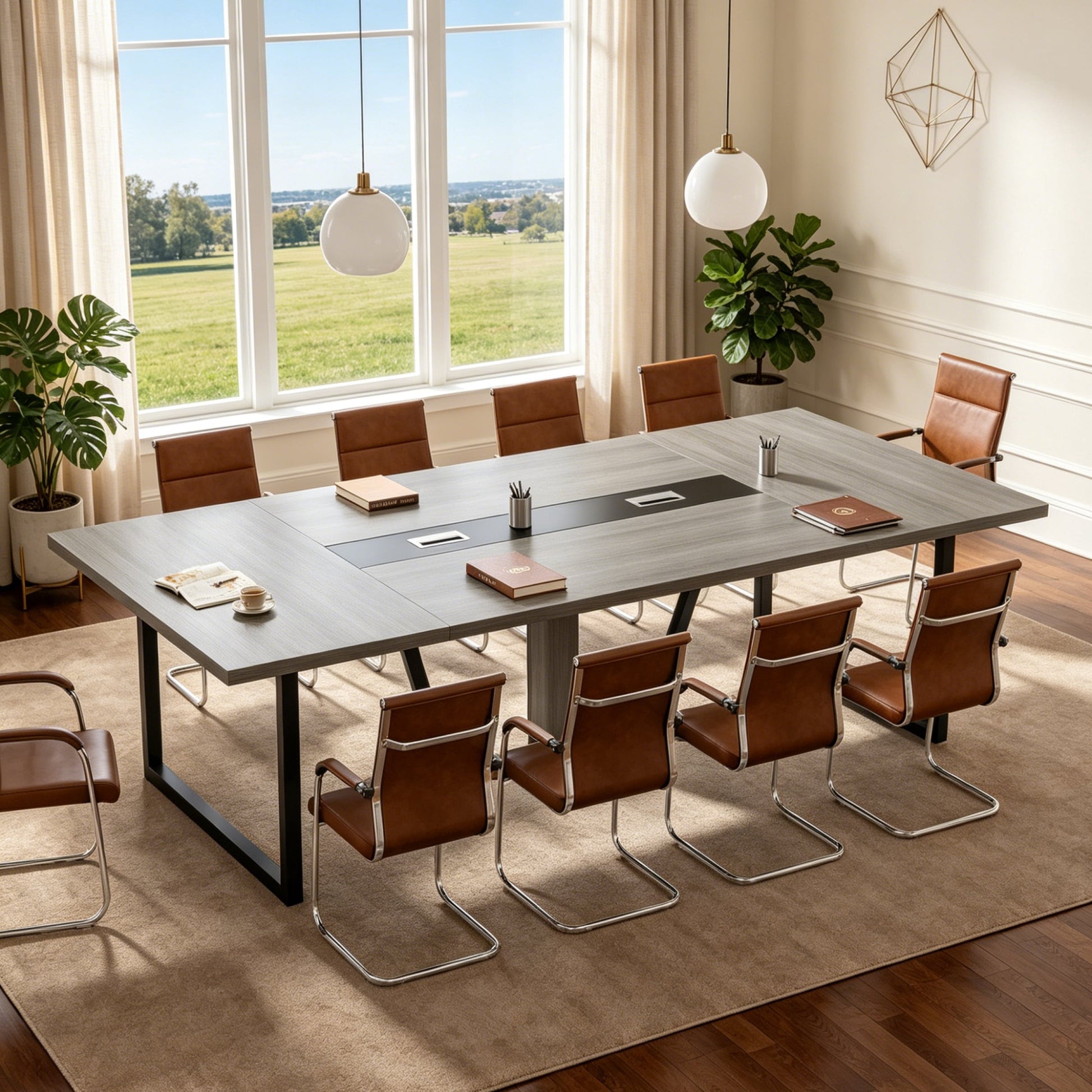 Fnova 94"Large Conference Table for 8-10 People, Modern Executive Meeting Table with Cable Management & Adjustable Feet, Heavy-Duty Office Conference Desk for Boardroom, Training Room