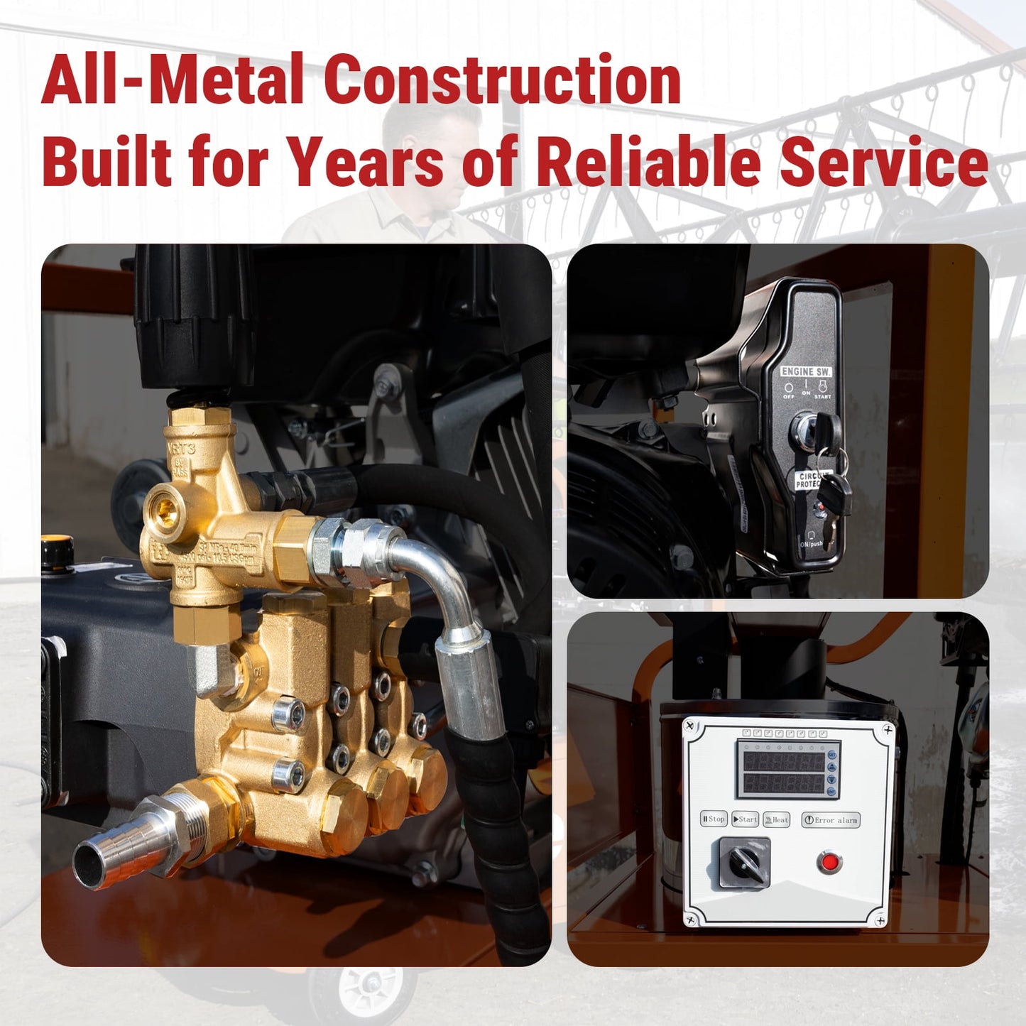 4000 PSI Hot Water Pressure Washer, 4.0 GPM, 420cc Gas Engine with AR Pump, Commercial Heavy-Duty Power Washer for Trucks, Machinery, Concrete, Industrial Grease Removal