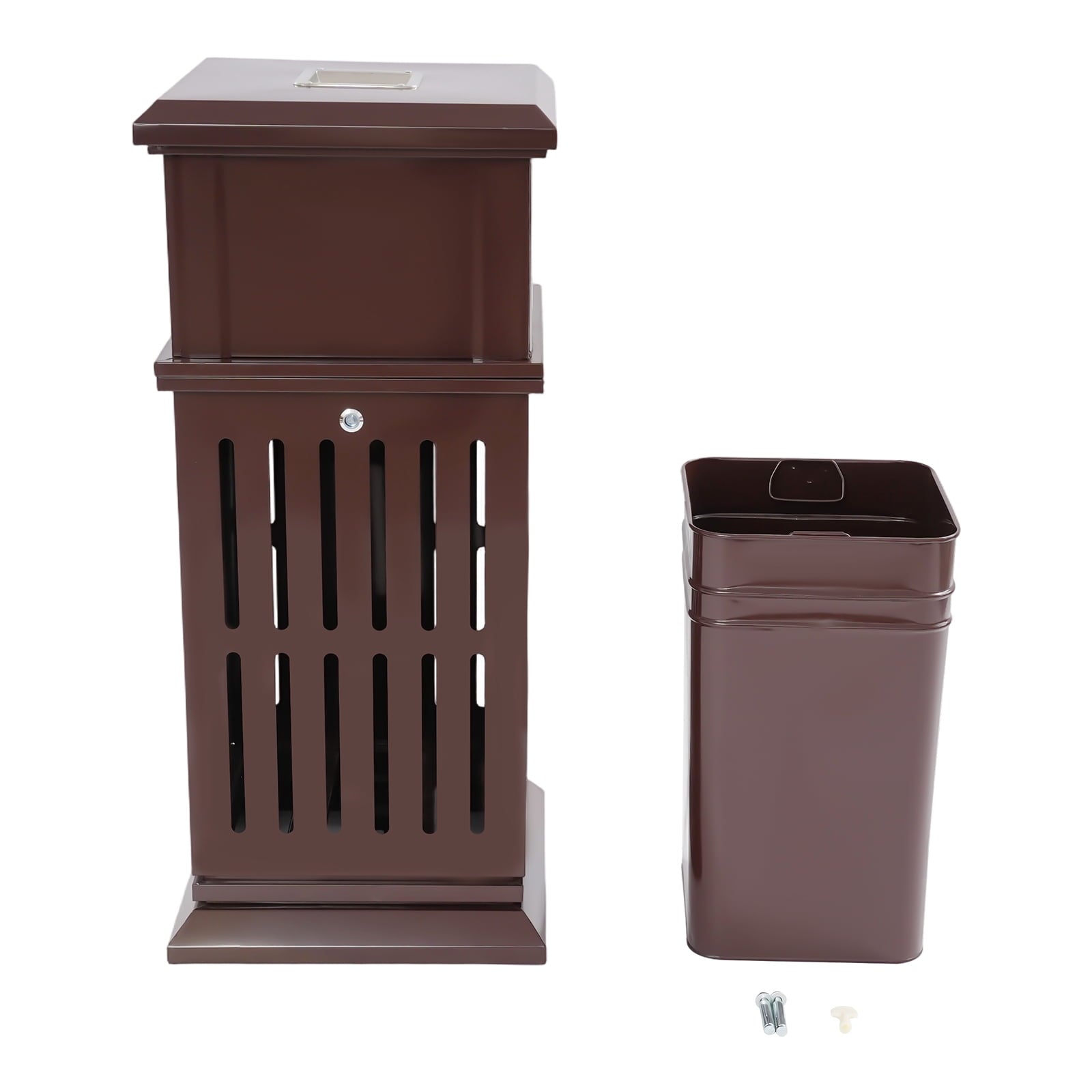 Trash Can with Lid, Large Commercial Garbage Waste for Yard Garage, Heavy Duty Industrial Waste Container (Dark Brown)
