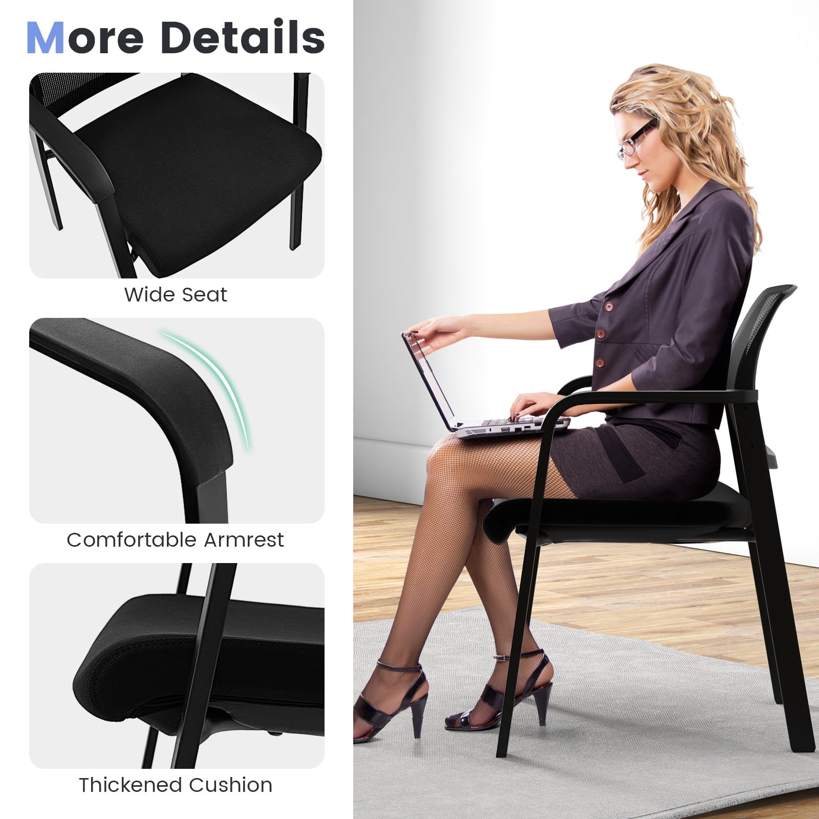 Gymax 8-Pack Office Conference Chair Set Mesh Guest Reception Stack Chairs w/ Caster Wheels