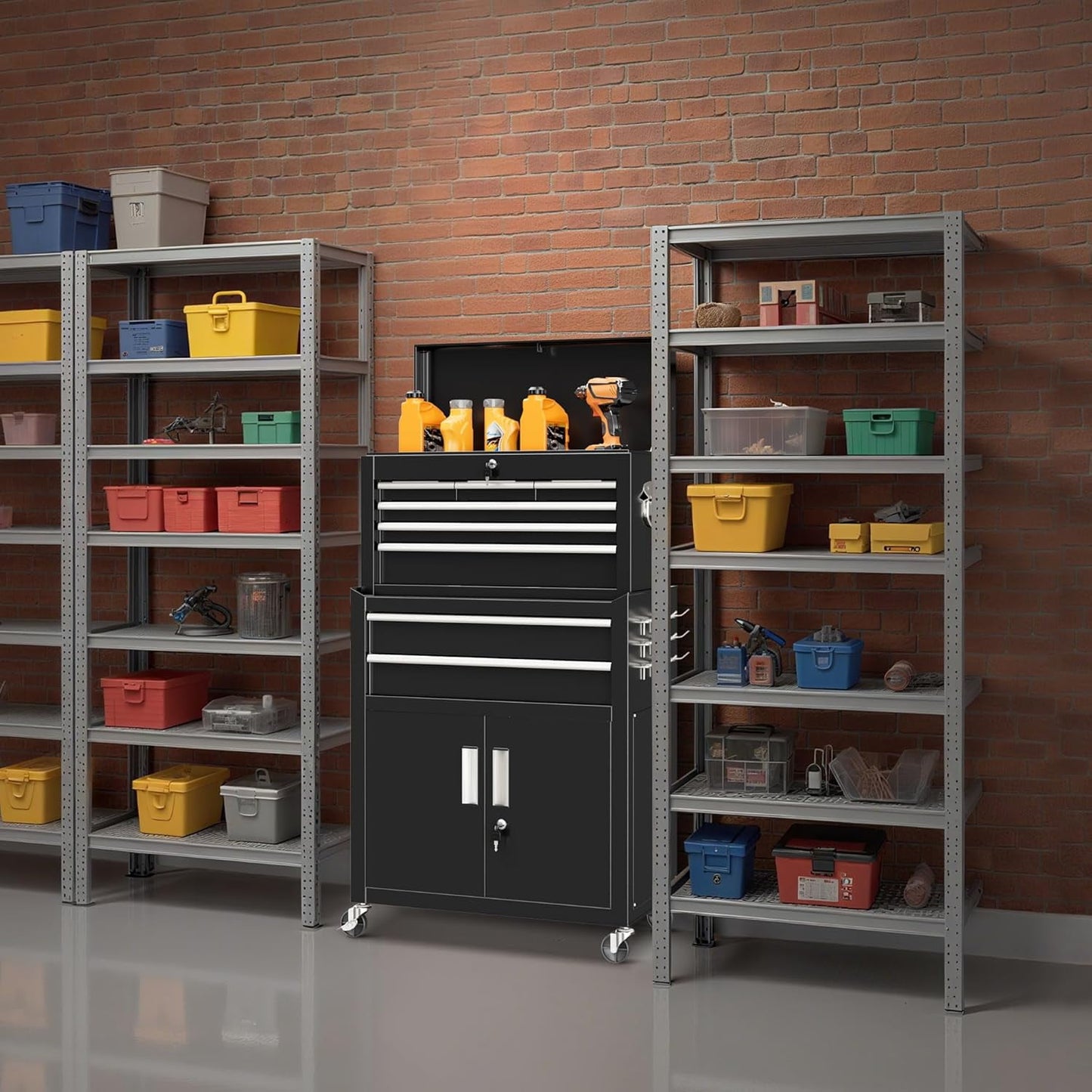 SOLAURA 8-Drawer Rolling Tool Chest Metal Tool Box Lockable Storage Cabinet with Wheels, Black