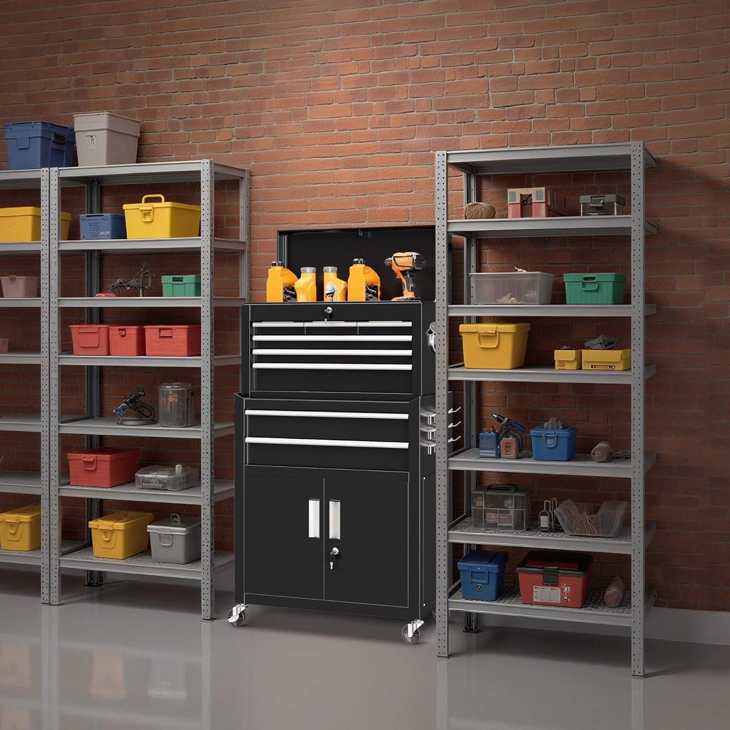 SOLAURA 8-Drawer Rolling Tool Chest Metal Tool Box Lockable Storage Cabinet with Wheels, Black