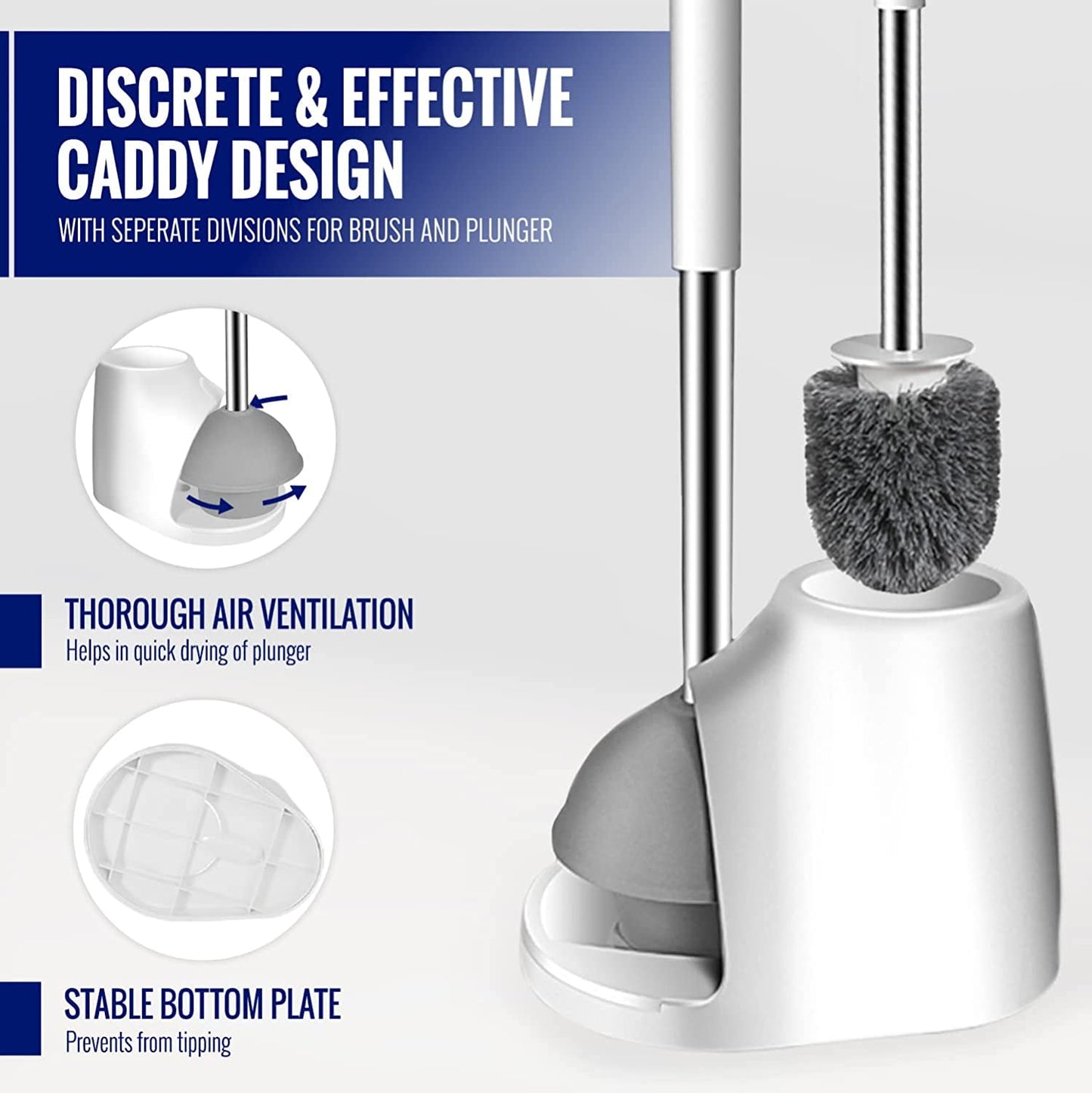 True Fresh 2 in 1 Toilet Brush and Plunger Set Stainless Steel - Toilet Plunger and Toilet Brush and Caddy Holder