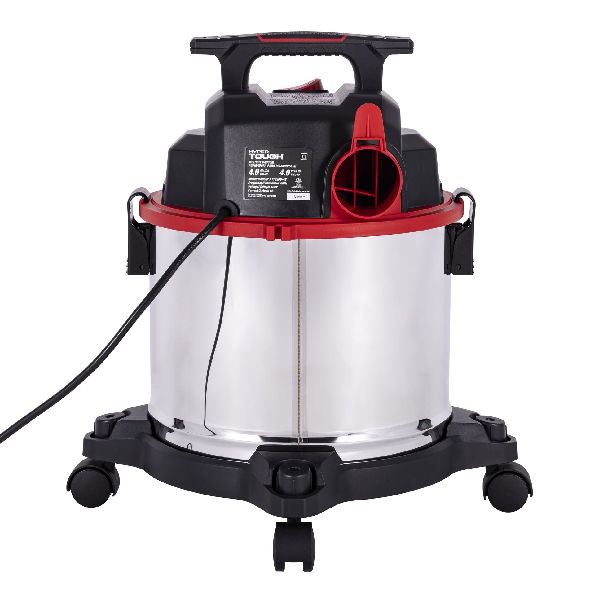 Hyper Tough 4 Gallon 4 HP Stainless Steel Wet Dry Vacuum for Home, Car, Garage & Workshop
