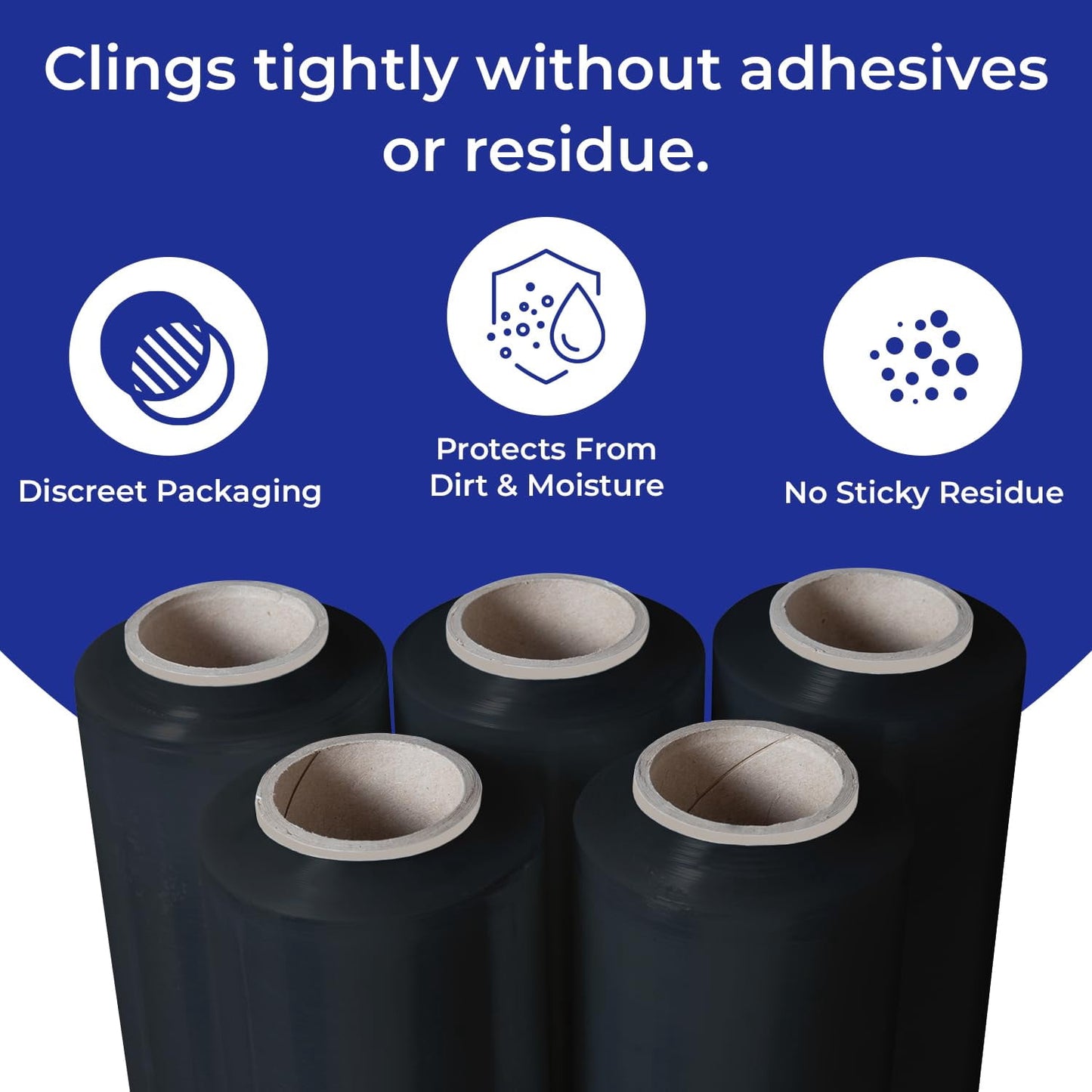 Rosmonde Black Plastic Stretch Wrap Bulk, 128 Rolls Pack, 18 in x 1500 ft, 80 Gauge Thick, 9.4 lbs/Roll, Industrial Strength Shrink Wrap for Warehouse, Moving & Secure Pallet Wrapping