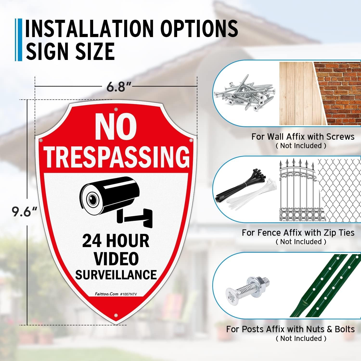 Faittoo No Trespassing Sign, Video Surveillance Signs Outdoor, 4-Pack, 9.6 x 6.8 Inch Reflective Aluminum Warning Sign for Home Business CCTV Security Camera, Weather/Fade Resistant, Shield Shape