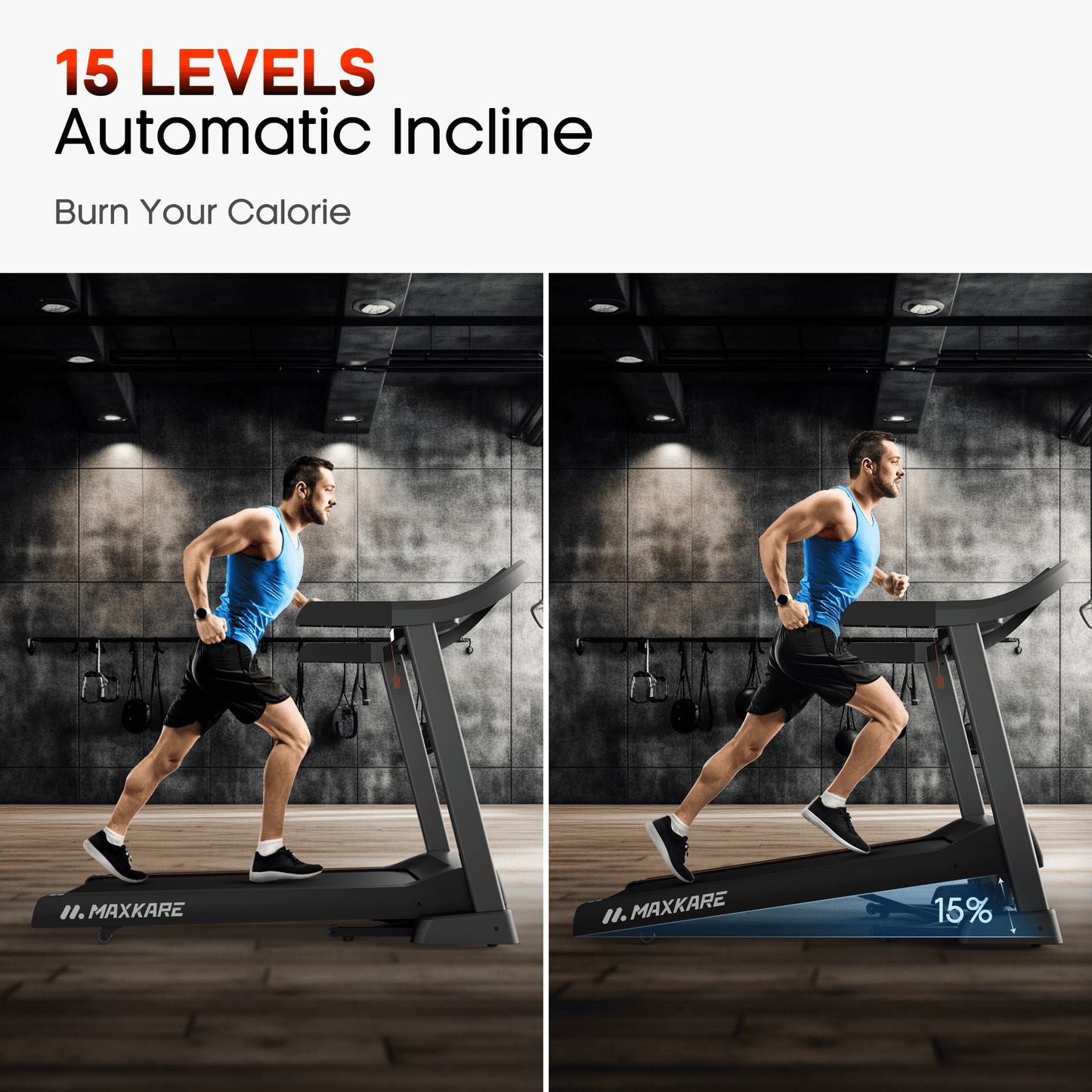 MaxKare 20" Folding Treadmill 300lbs with 15 Level Auto Incline, 3.5HP, 12MPH, Portable Foldable Treadmill with Bluetooth/Zwift App Compatible