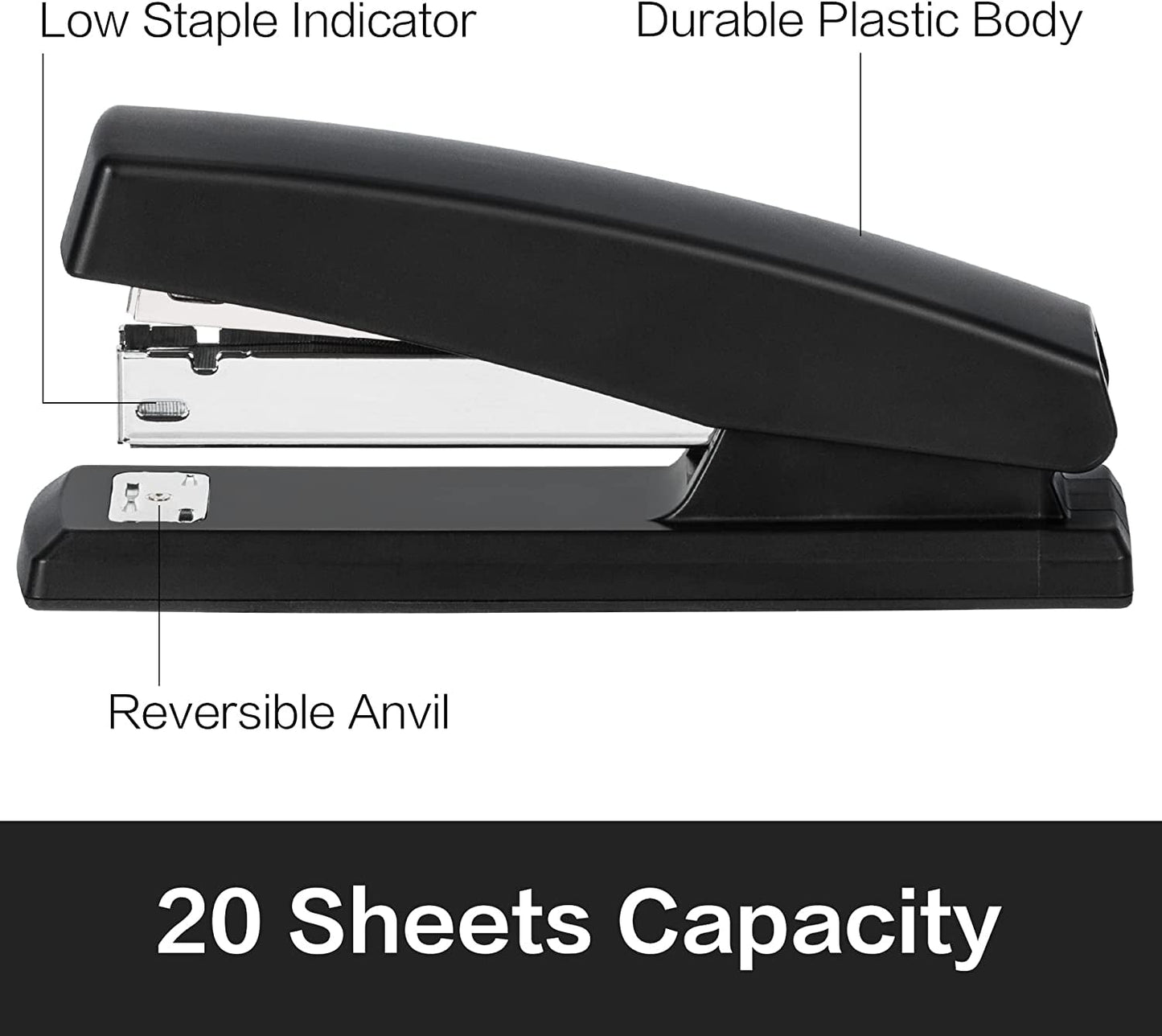 Deli Stapler, Desktop Stapler, Office Stapler, 20 Sheet Capacity, Includes 1000 Staples and Staple Remover, Black