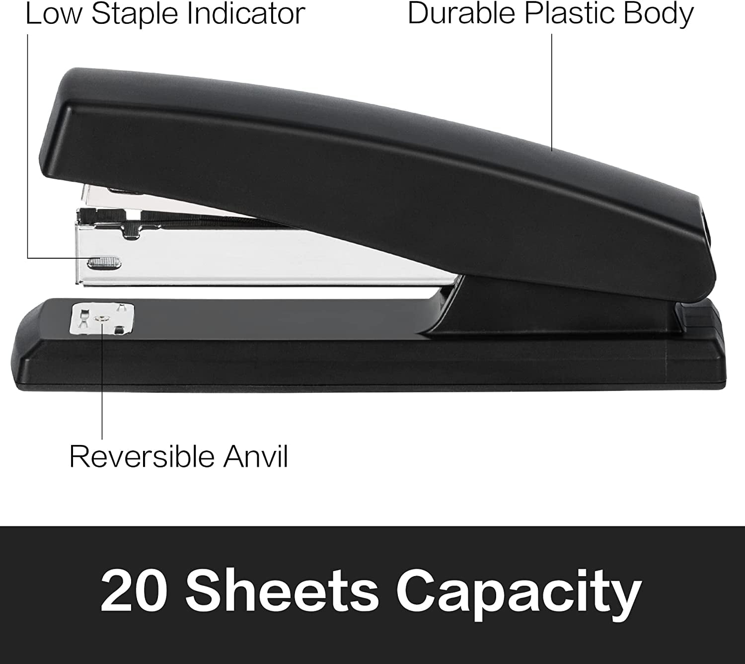 Deli Stapler, Desktop Stapler, Office Stapler, 20 Sheet Capacity, Includes 1000 Staples and Staple Remover, Black