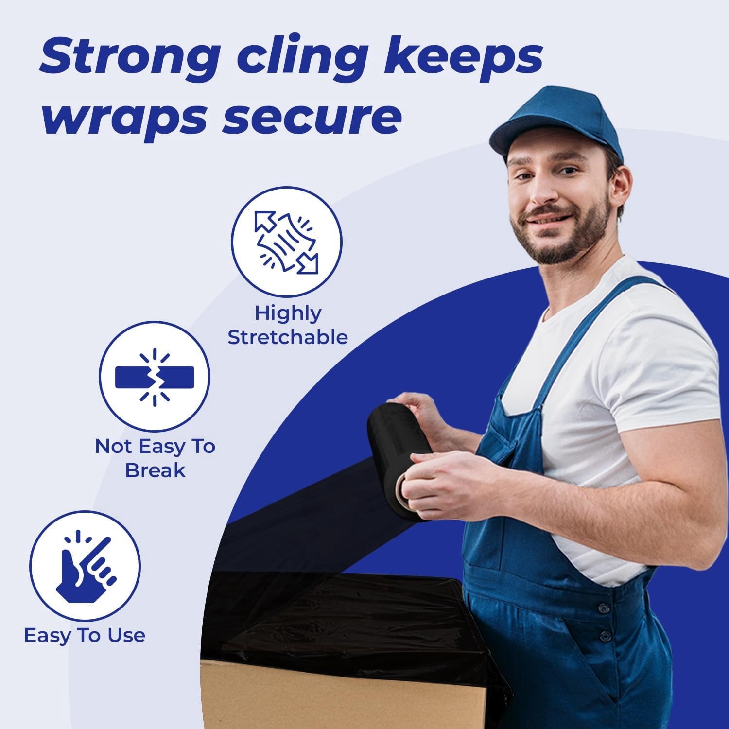 Rosmonde Black Plastic Stretch Wrap Bulk, 200 Rolls, 18 in x 1500 ft, 80 Gauge Thick, 3 in Core, Industrial Shrink Wrap for Warehouse, Moving, Shipping & Secure Packaging