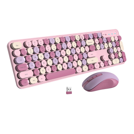 105 Keys Wireless Keyboard and Mouse Set, 2.4G Ergonomic Retro Round Keycaps, Silent Click, 6-Button Mouse, 3-Level DPI, Foldable Stand, Non-Slip, for PC/Laptop