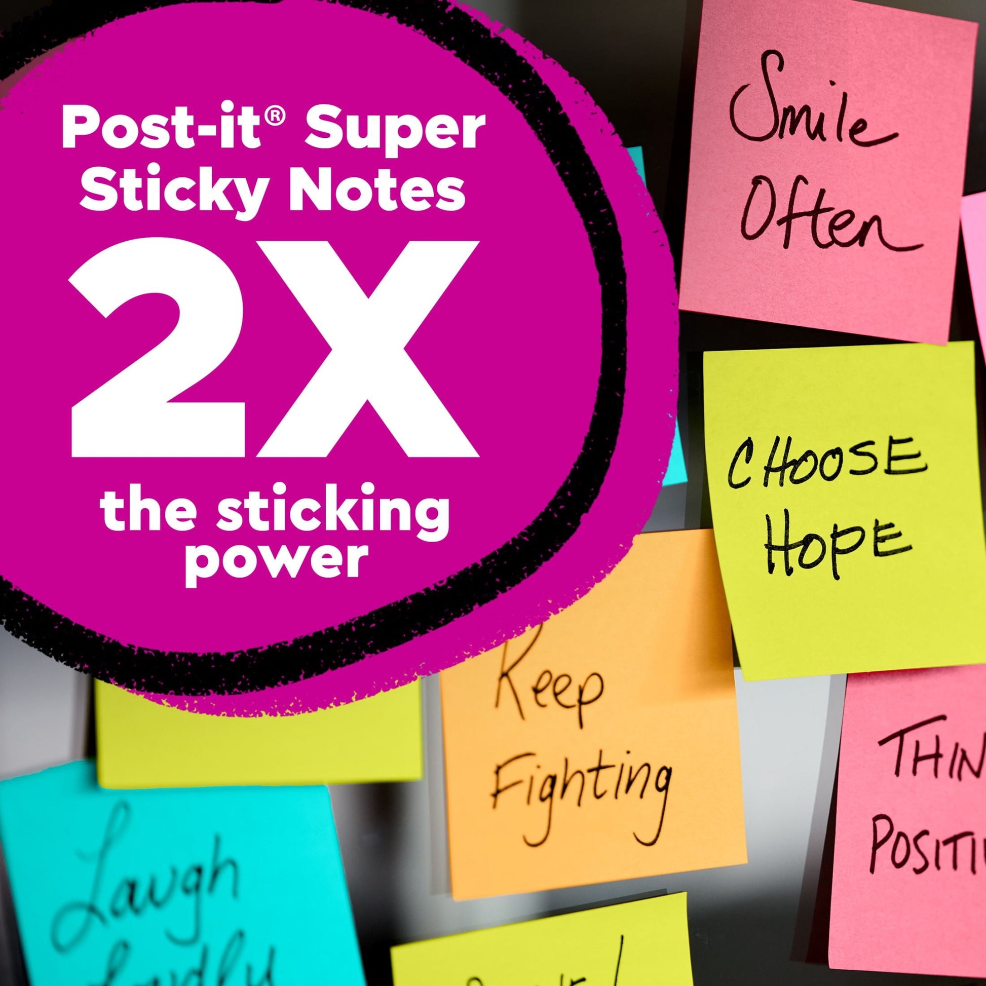 Post-it Super Sticky Notes, 3 in. x 3 in., Supernova Neons, 24 Pads