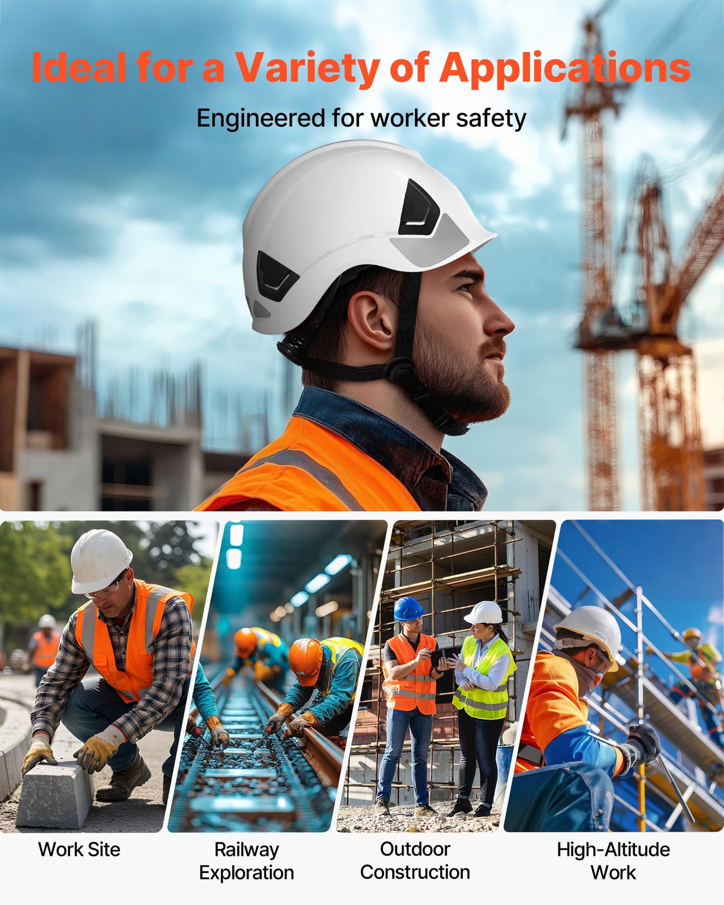VEVOR Construction Safety Helmet, ANSI/ISEA Z89.1 Approved ABS Safety Hard Hat with 6-Point Ratchet Suspension, Adjustable Vented Hardhat for Men Women Adults, for Outdoor Indoor Industrial Workwear