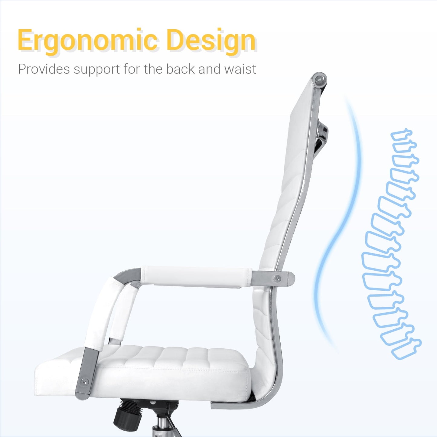 Furmax Ribbed Executive Chair with Swivel & Lumbar Support, 300 lb. Capacity, White