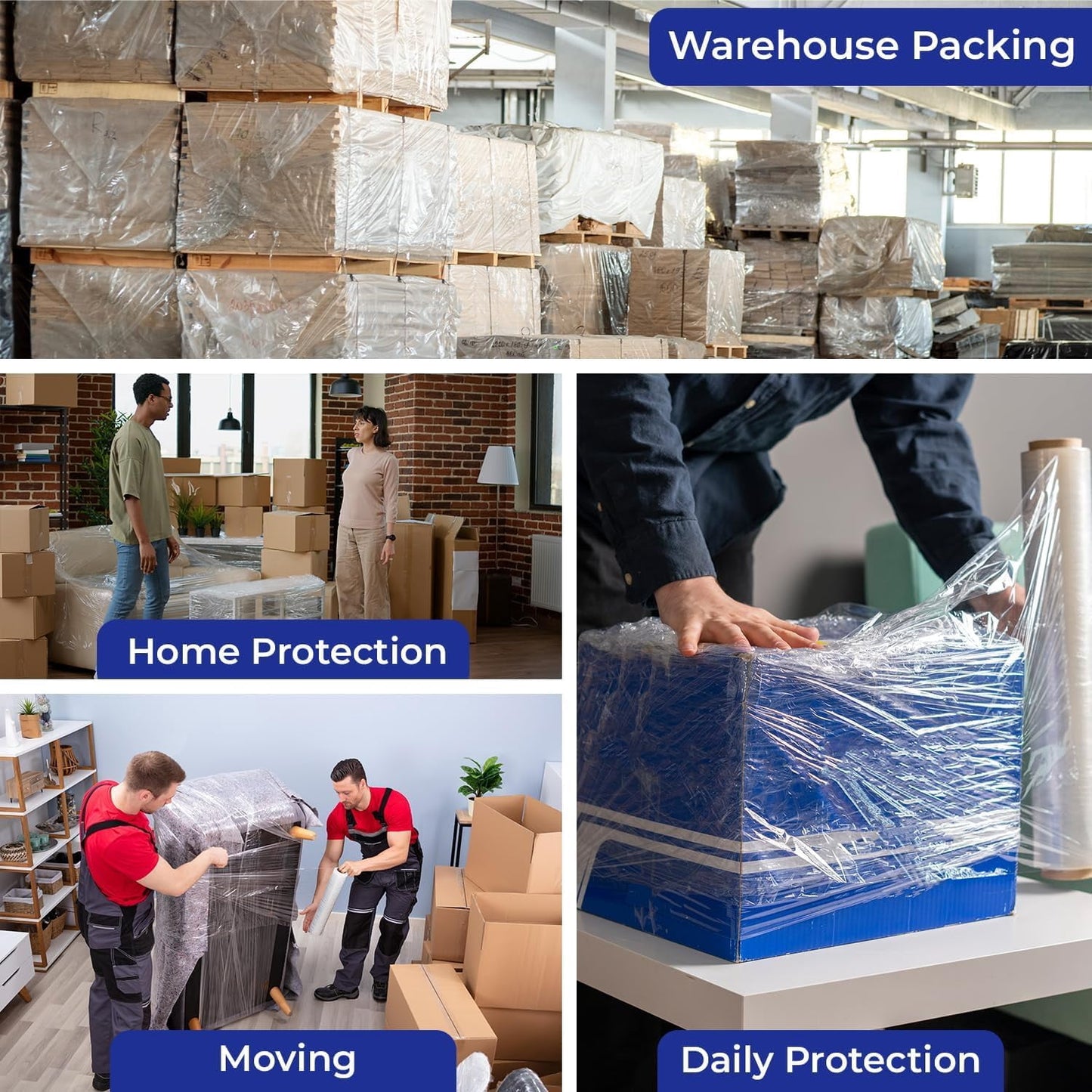 Rosmonde Plastic Stretch Wrap Bulk, 400 Pack, 18 in x 1500 ft, 80 Gauge Thick, 9.4 lbs/Roll, Heavy Duty Shrink Wrap for Moving, Storage & Warehouse Pallet Wrapping