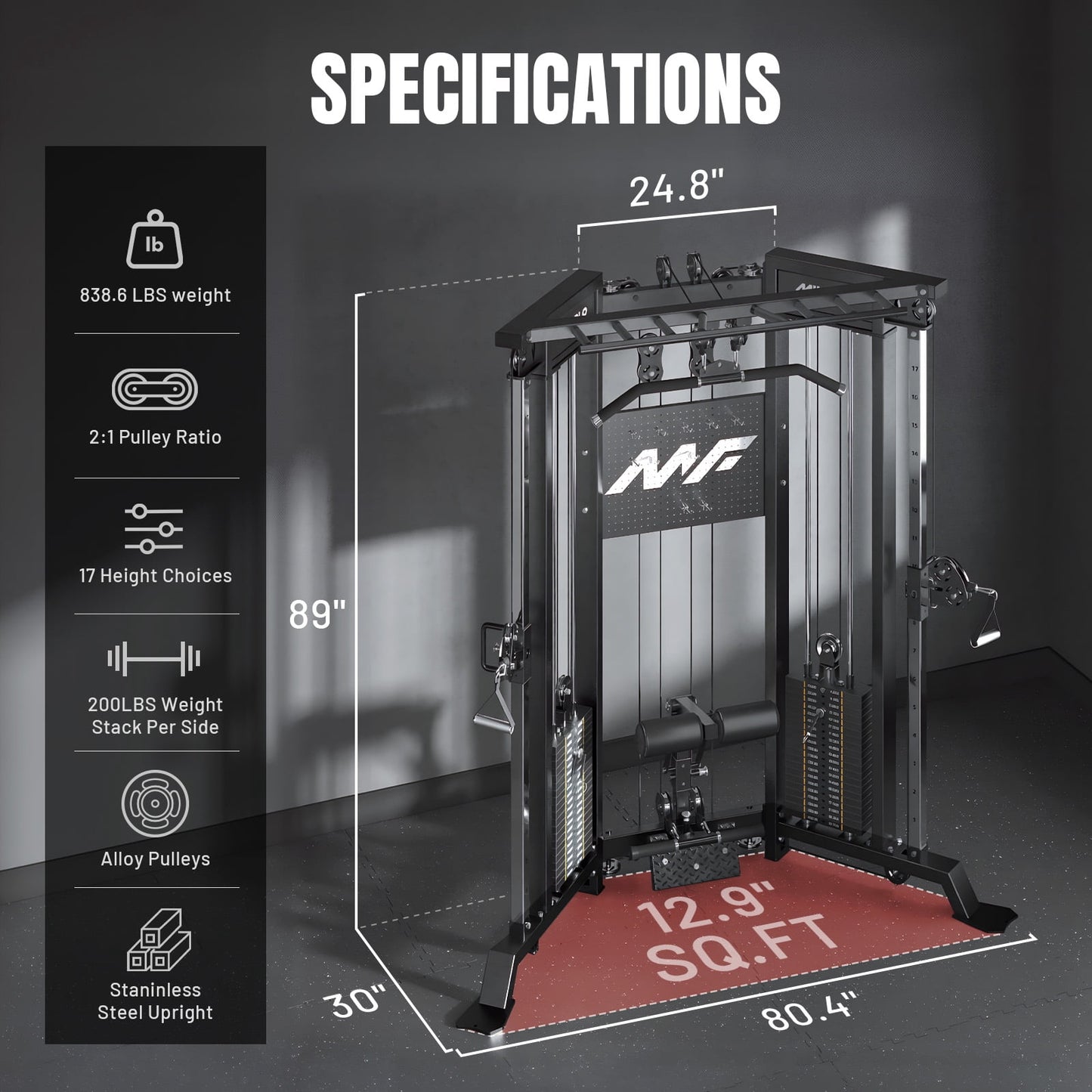 Mikolo Functional Trainer with 400lbs Weight Stack, Cable Crossover Machine with Independent Double Pulley System, 2000lbs Multi-Functional Chest Fly Machine, Lat Pulldown Machine Home Gym with Bench