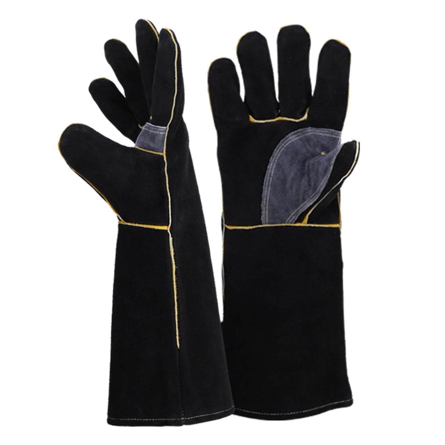 16 inch Leather Welding Gloves, Large Black Fireproof and Heat Resistant Work Gloves