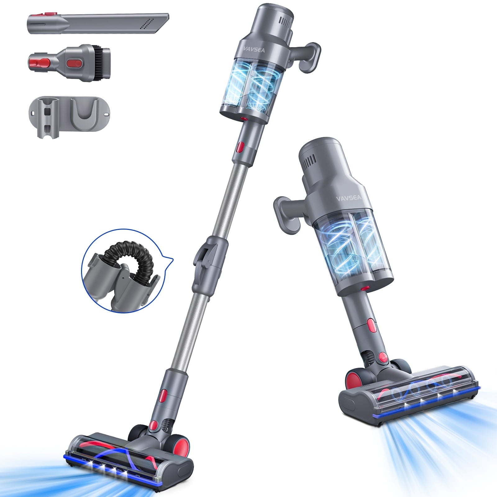 VAVSEA Cordless Stick Vacuum Cleaner, 38KPa Powerful Suction Vacuum with Double Dust Cup, for Carpet, Hard Floor & Pet Hair Cleaning