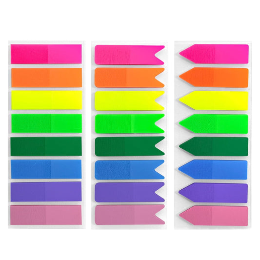 600 Pcs Page Markers Sticky Tabs, Translucent Flags Arrow Fishtail Shapes, 8 Colors per Shape, 3 Packs of 600, Self-Stick Index Tabs