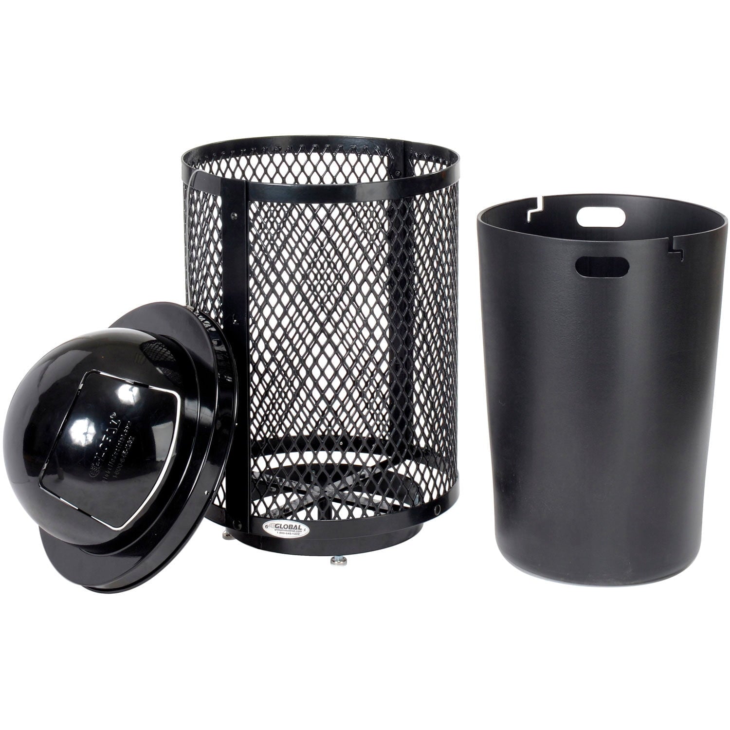 Global Industrial GBE261948BKD Outdoor Diamond Steel Trash Can with Base, 36 gal, Black