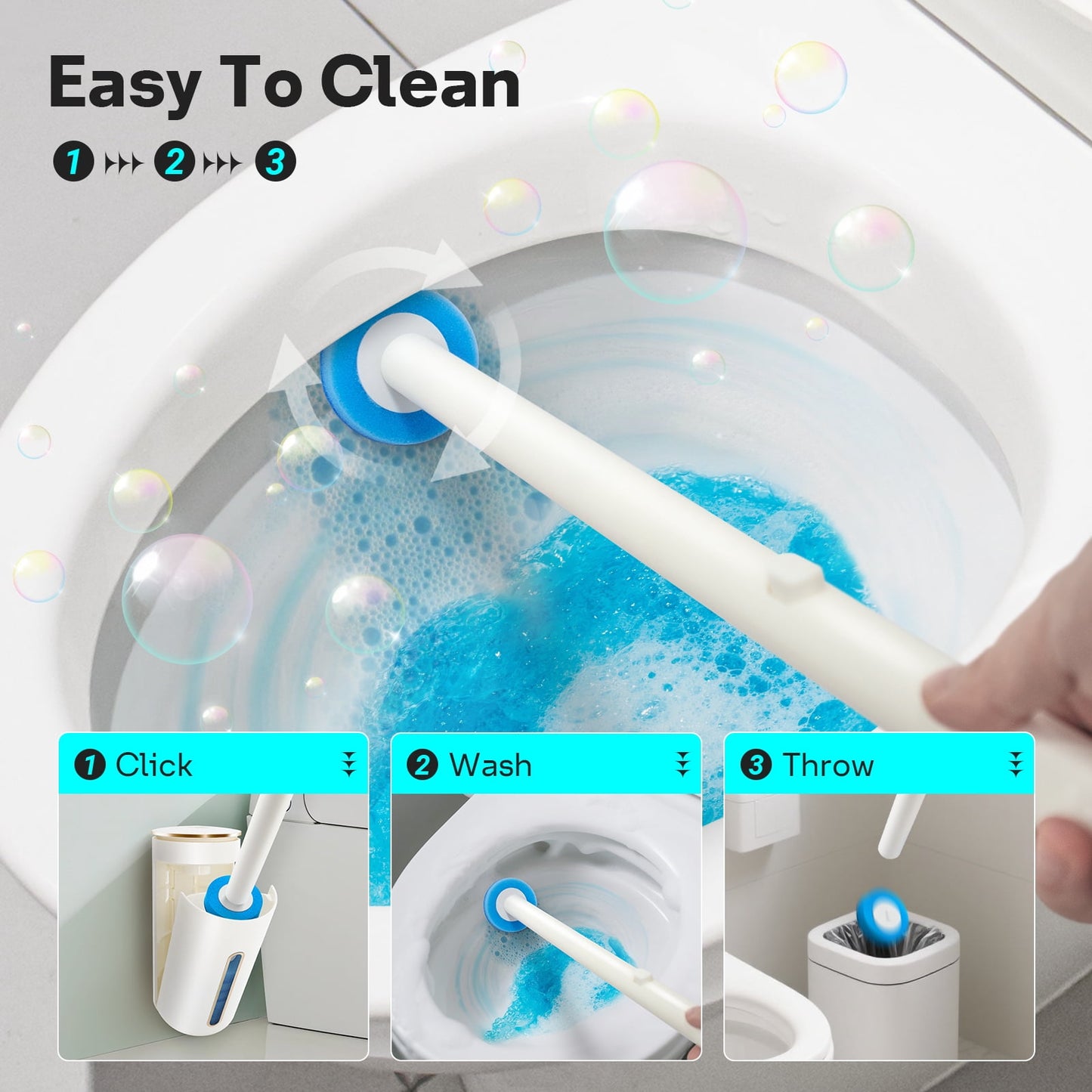 Toilet Bowl Brush，Disposable Toilet Brush with Refill Heads, Wall-Mounted Cleaning System, Storage Caddy, and 24 Scrubbing Pads