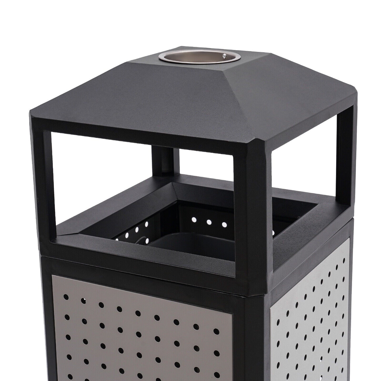 Industrial 15 Gallon Trash Can, Commercial Outdoor Waste Container Galvanized Steel Garbage Can for Indoor Outdoor Use, Grey Trash Receptacle Garbage Enclosure with Ashtray for Kitchen