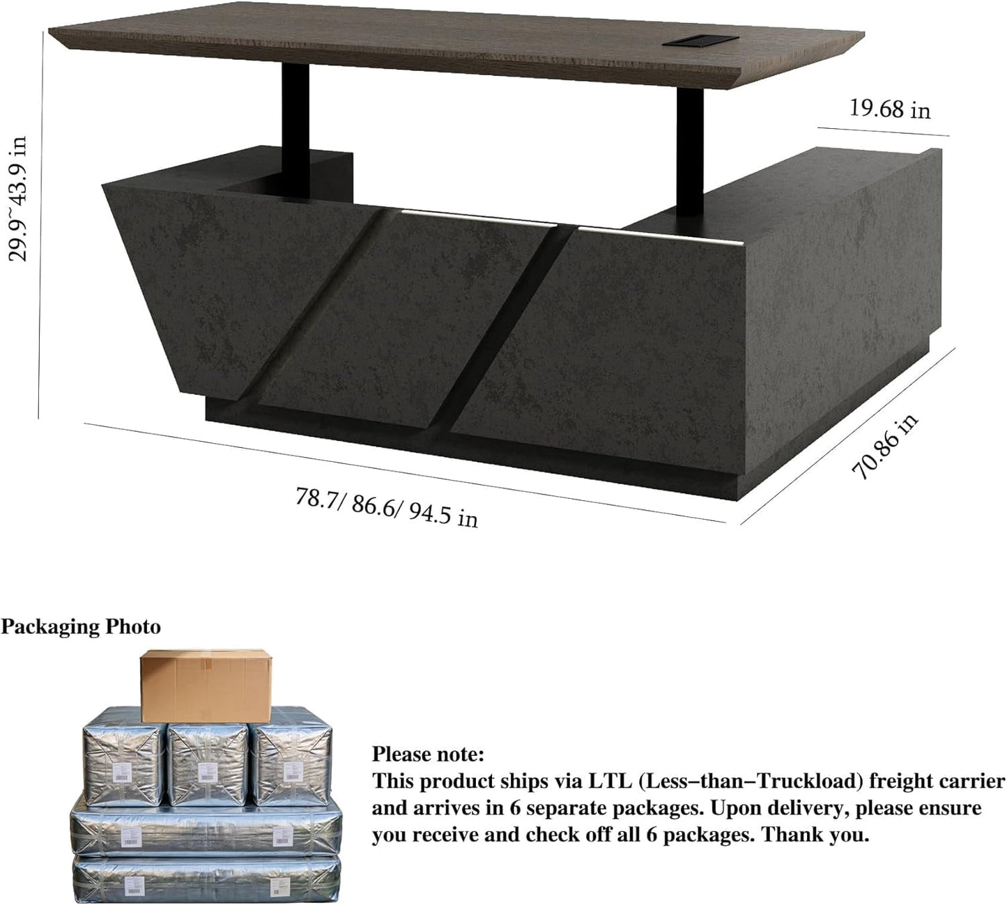 78.7 Inch Adjustable L Shaped Executive Desk Ergonomic Standing Desk with Drawer File Cabinet for Home & Office