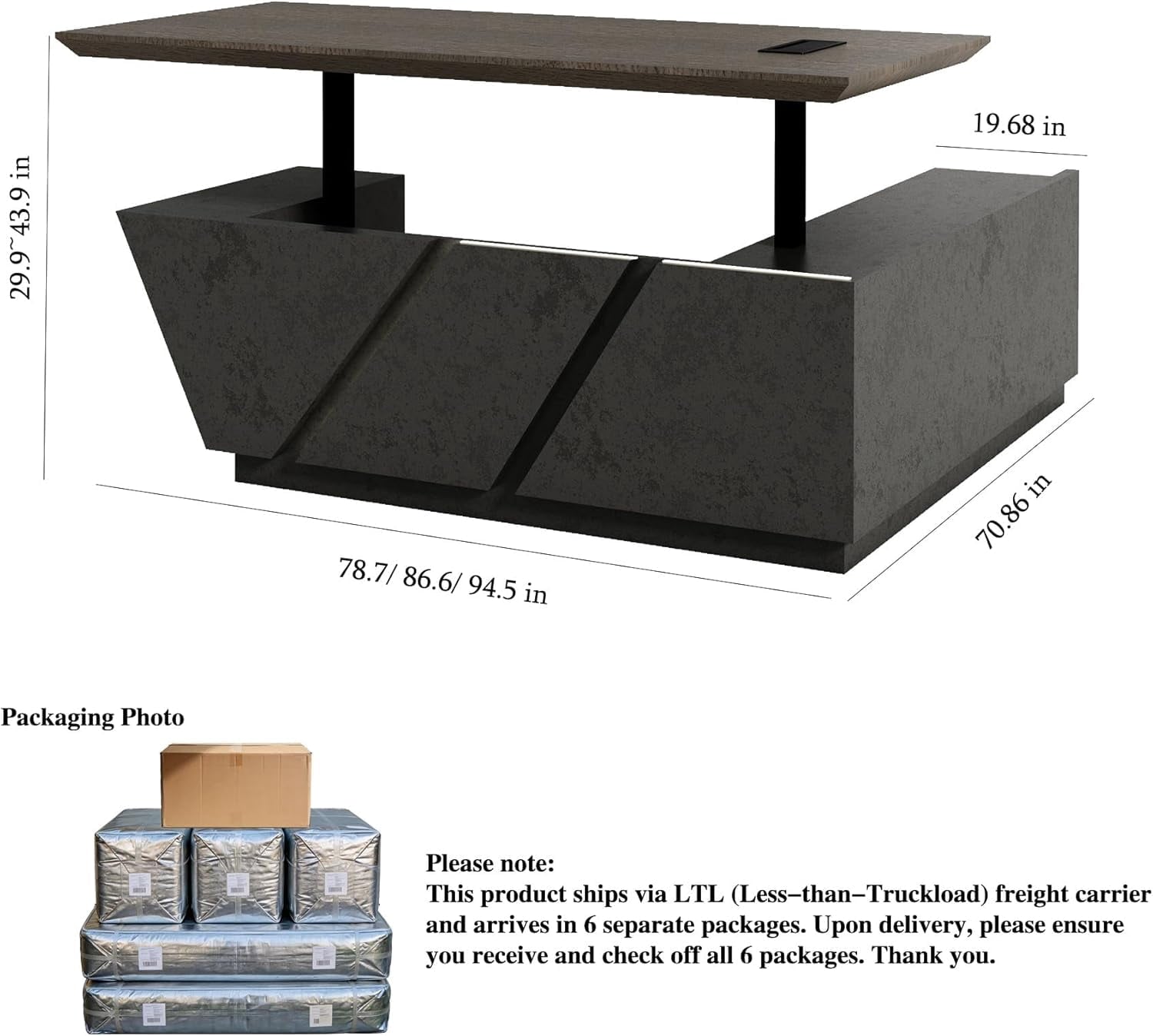 78.7 Inch Adjustable L Shaped Executive Desk Ergonomic Standing Desk with Drawer File Cabinet for Home & Office
