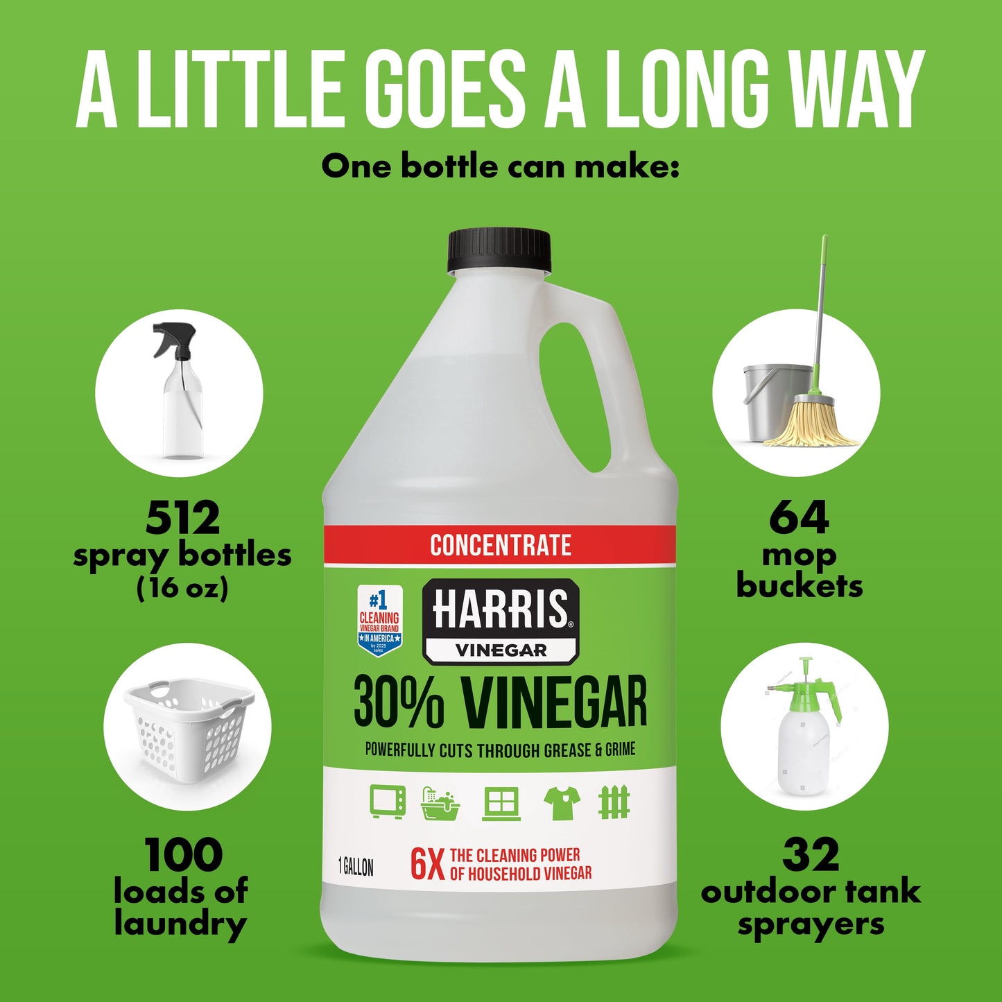 Harris 30% Concentrated Vinegar, Multi-Purpose Use for Home and Outdoor, 1 Gallon
