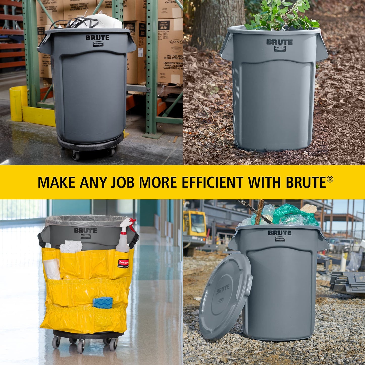 Rubbermaid Commercial FG264360GRAY Brute 44-Gallon Round Plastic Vented Container - Gray