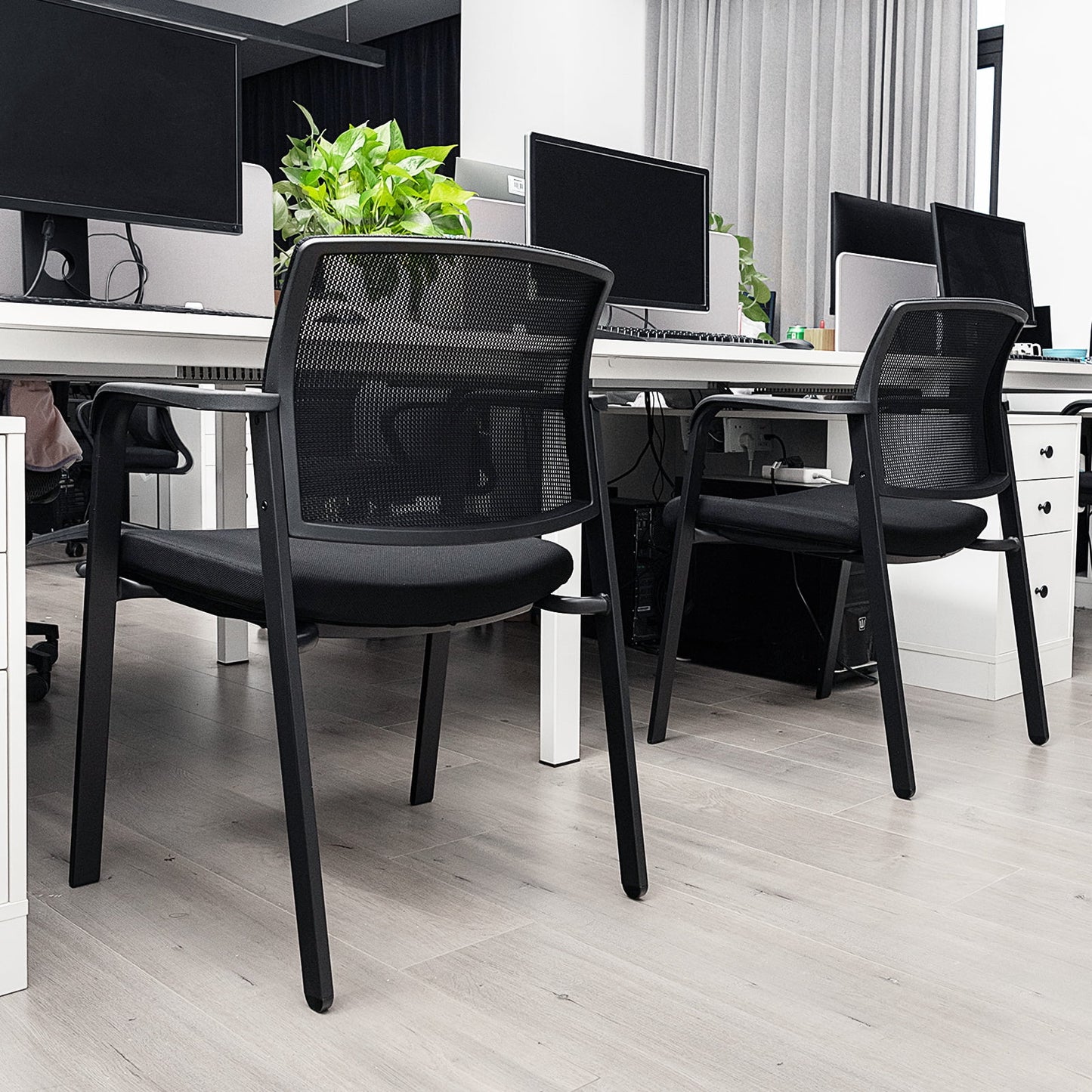 Gymax 8-Pack Office Conference Chair Set Mesh Guest Reception Stack Chairs w/ Caster Wheels