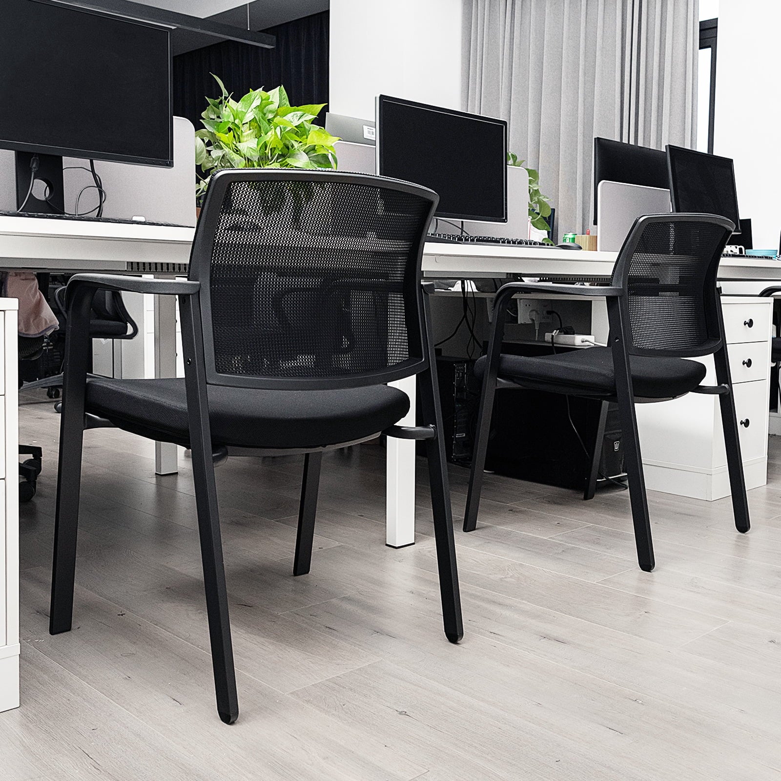 Gymax 8-Pack Office Conference Chair Set Mesh Guest Reception Stack Chairs w/ Caster Wheels