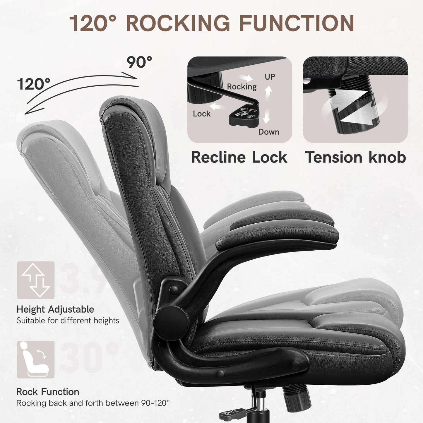 COOLHUT Leather Office Chair, Big and Tall Office Chair 400LBS Wide Seat Ergonomic Computer Desk Chair High Back Executive Leather Chair Adjustable Task Chair Lumbar Back with 8-Year Warranty, Black