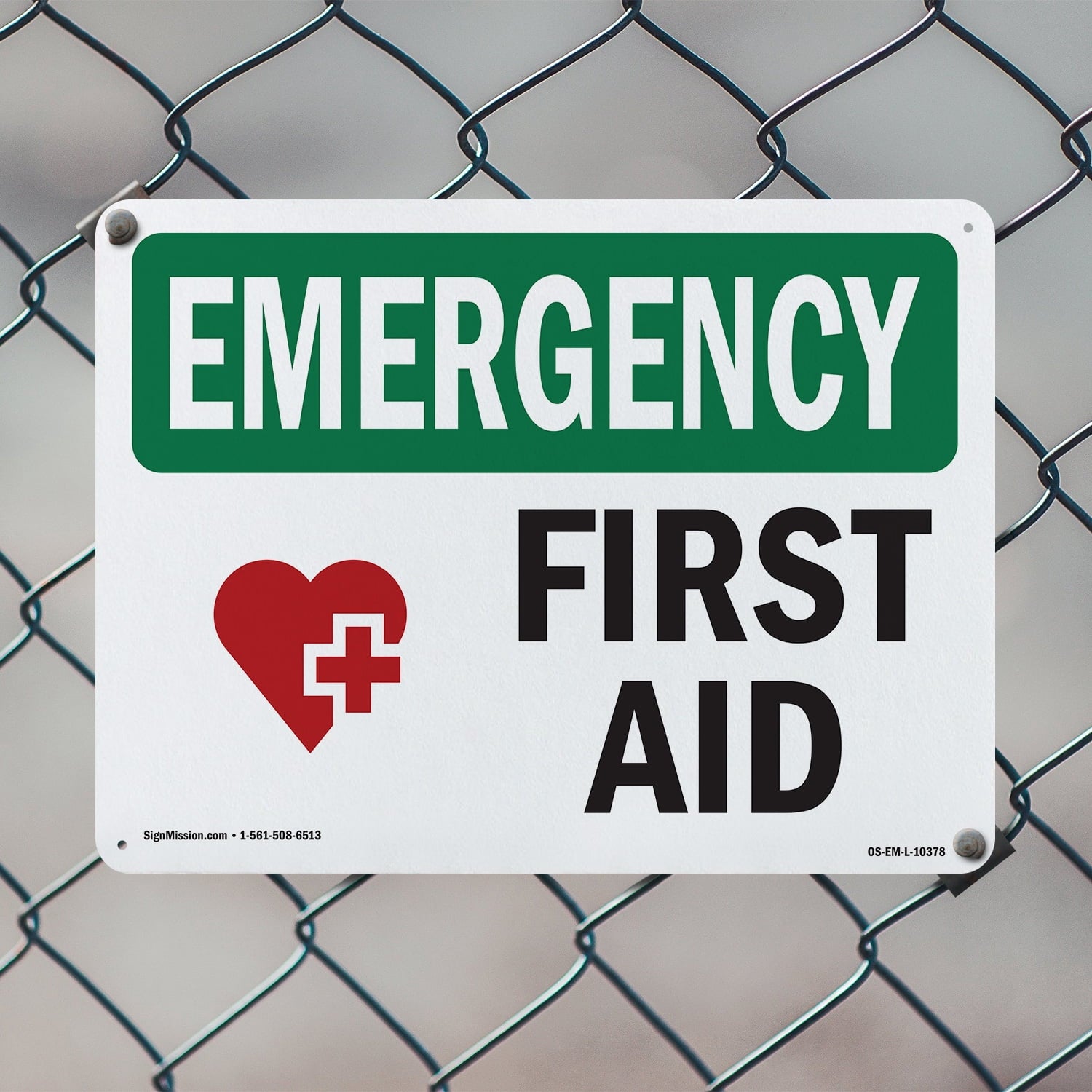 First Aid With Symbol OSHA Emergency Aluminum Sign 10 Inch x 7 Inch - 5 Pack