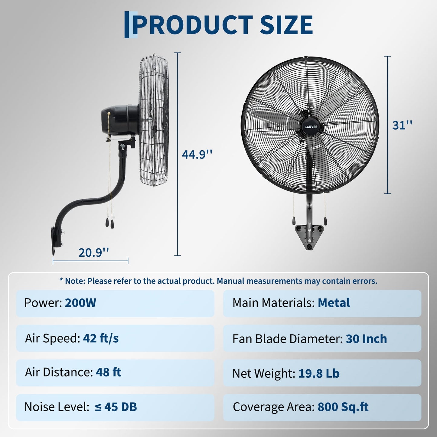 Wall Mount Fan 26 Inch High Velocity Industrial Oscillating with Dual Pull Cord, 4900CFM Heavy Duty Metal Fan 3 Speeds for Garage Workshop Patio