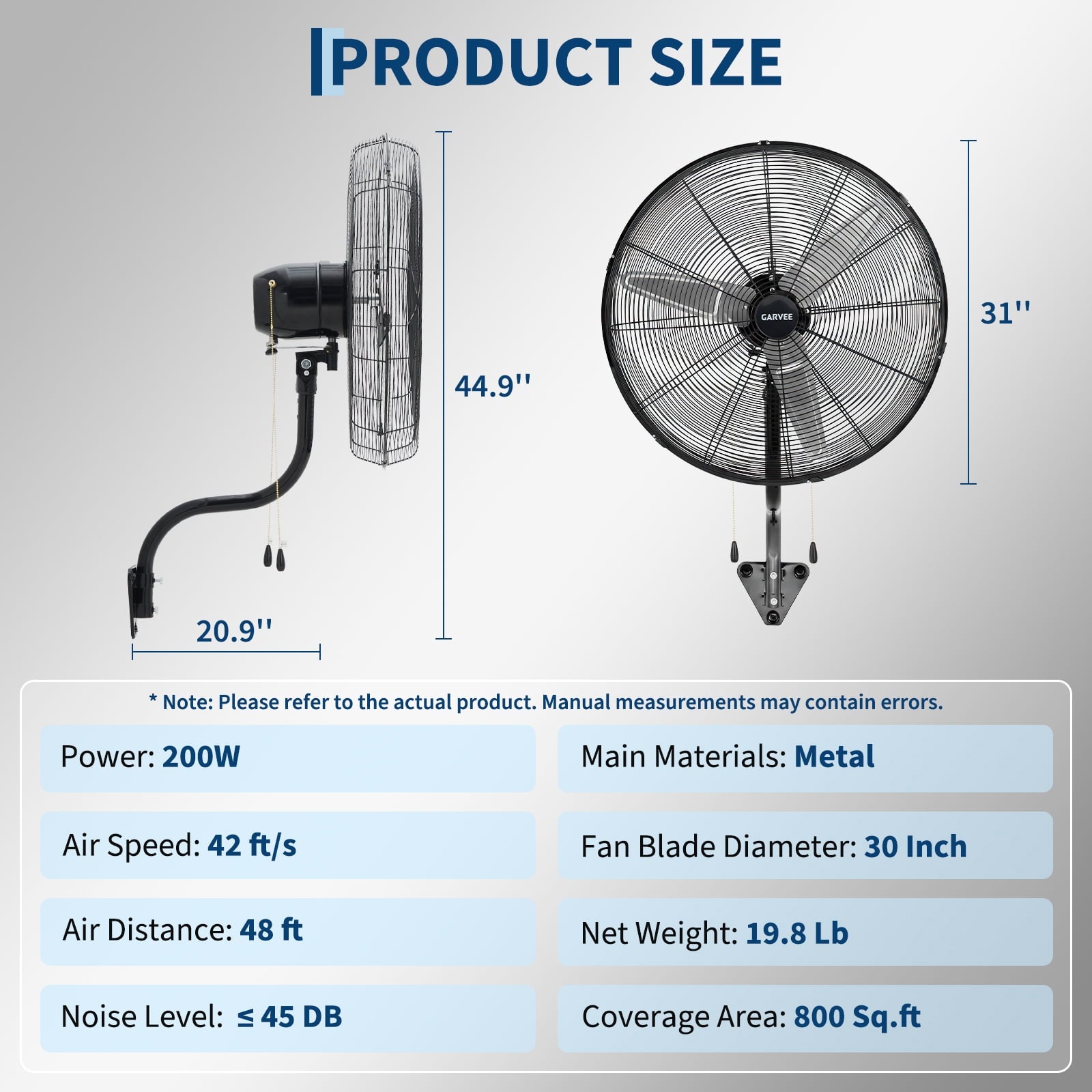 Wall Mount Fan 26 Inch High Velocity Industrial Oscillating with Dual Pull Cord, 4900CFM Heavy Duty Metal Fan 3 Speeds for Garage Workshop Patio