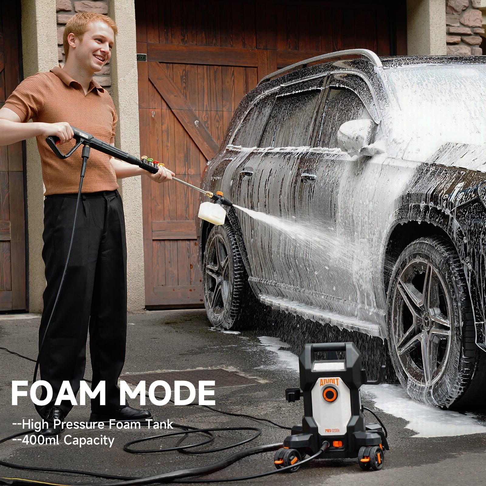 AIVOLT Corded Electric Pressure Washer 4800 PSI, 2.76 GPM, 4 Nozzles, Soap Tank, Anti-Tipping, 36ft Cable, 25ft Hose Cold Water Power Washer