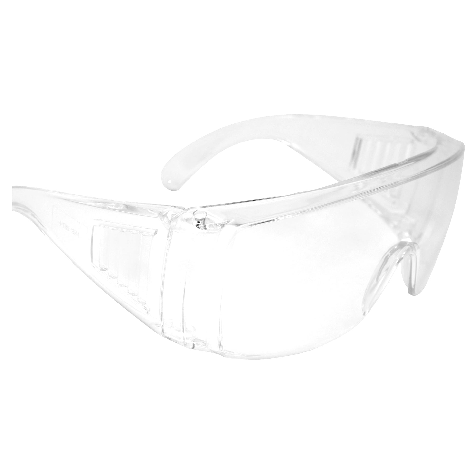 Global Vision Bulk 100 High Impact Safety Glasses, Goggles Fits Over The Glasses Clear Frame & Lens, Max UV Protection Side Shields, Anti-Glare Brow Guard