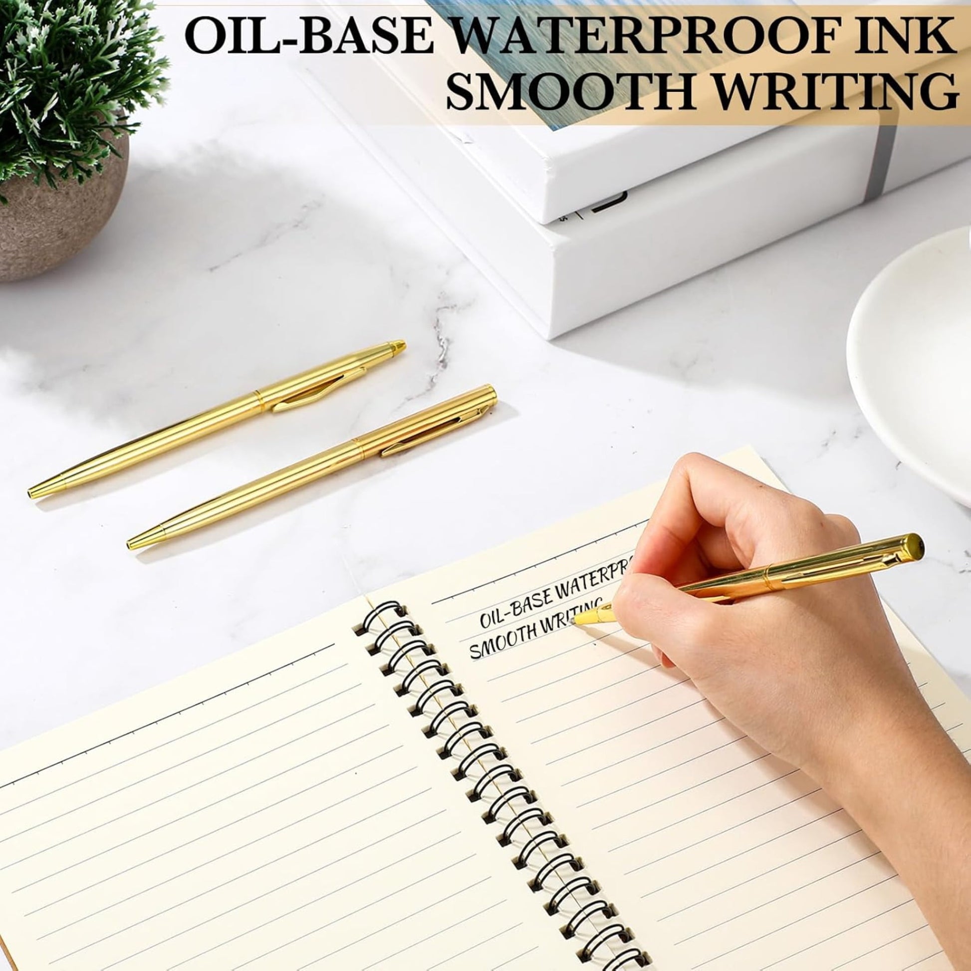 Qianfeng 25 Pack Bulk Gold Pens (2 Styles) Retractable Ballpoint Pens with Black Ink, 1.0mm Tip, Ideal for Wedding Favors and Office Business Use